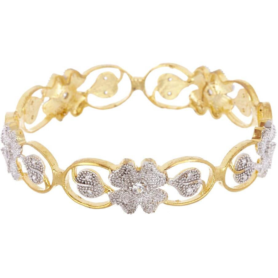 ZENEME American Diamond Floral Shape Gold Plated Bangles Jewellery For Women & Girls (2.8)