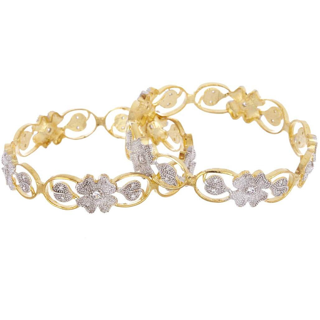 ZENEME American Diamond Floral Shape Gold Plated Bangles Jewellery For Women & Girls (2.8)