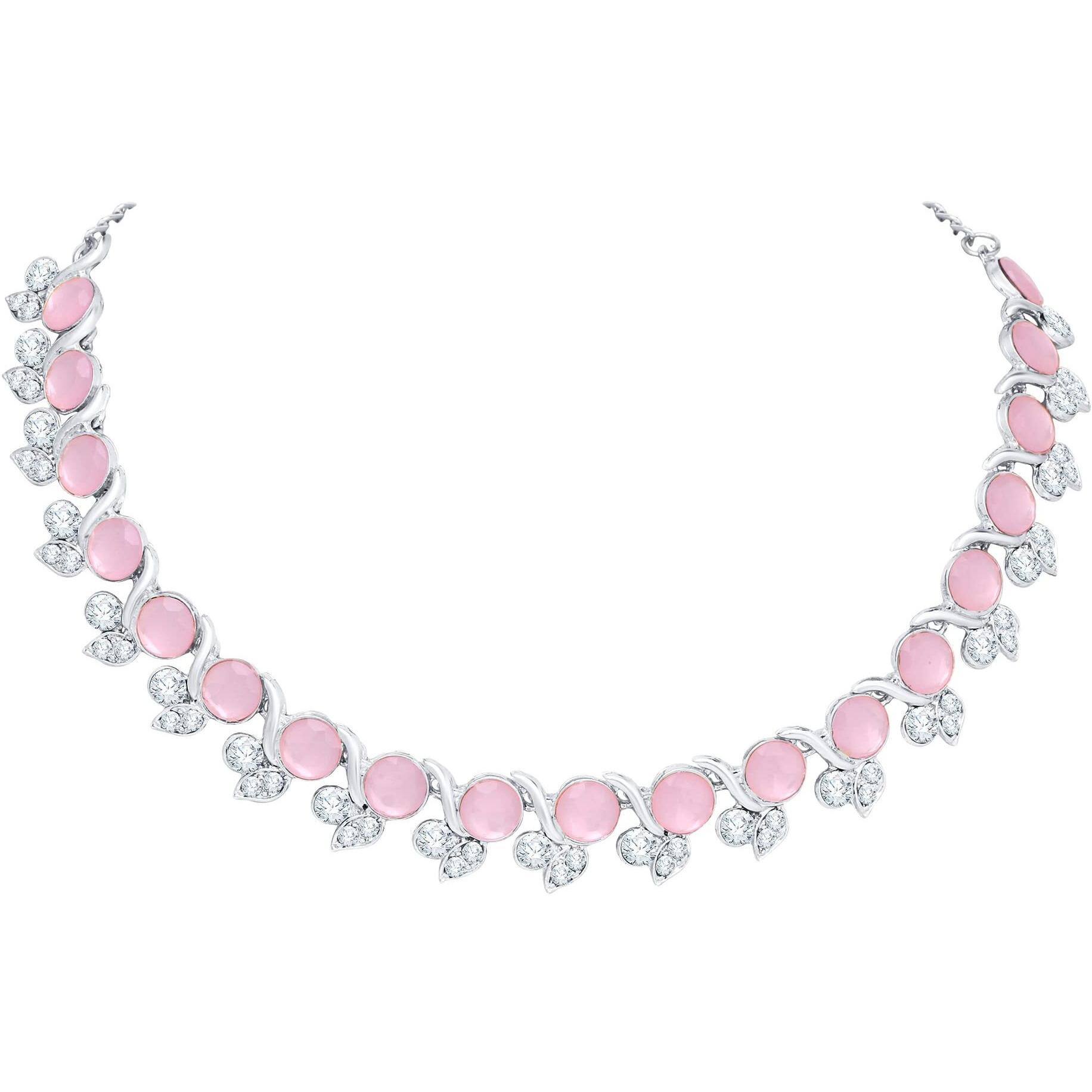 Atasi International Silver Plated Mint Pink Crystal Diamond Womens Necklace Set | Jewellery Set With Earrings | RMP5764