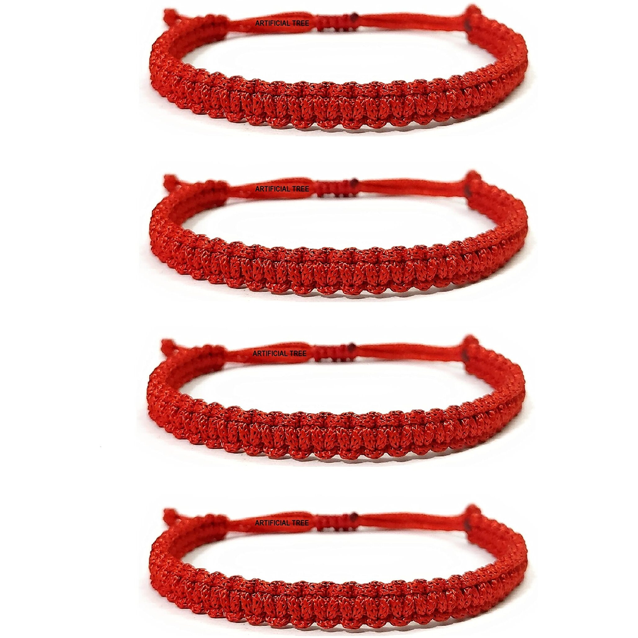 ARTIFICIAL TREE HANDMADE NAZAR THREAD BRACELET ADJUSTABLE WRISTBAND BRACELET FRIENDSHIP BAND FOR WOMEN, MEN, GIRLS & BOYS Nazar Battu 4 Piece (RED)(AT GIRLS BRCT 018)