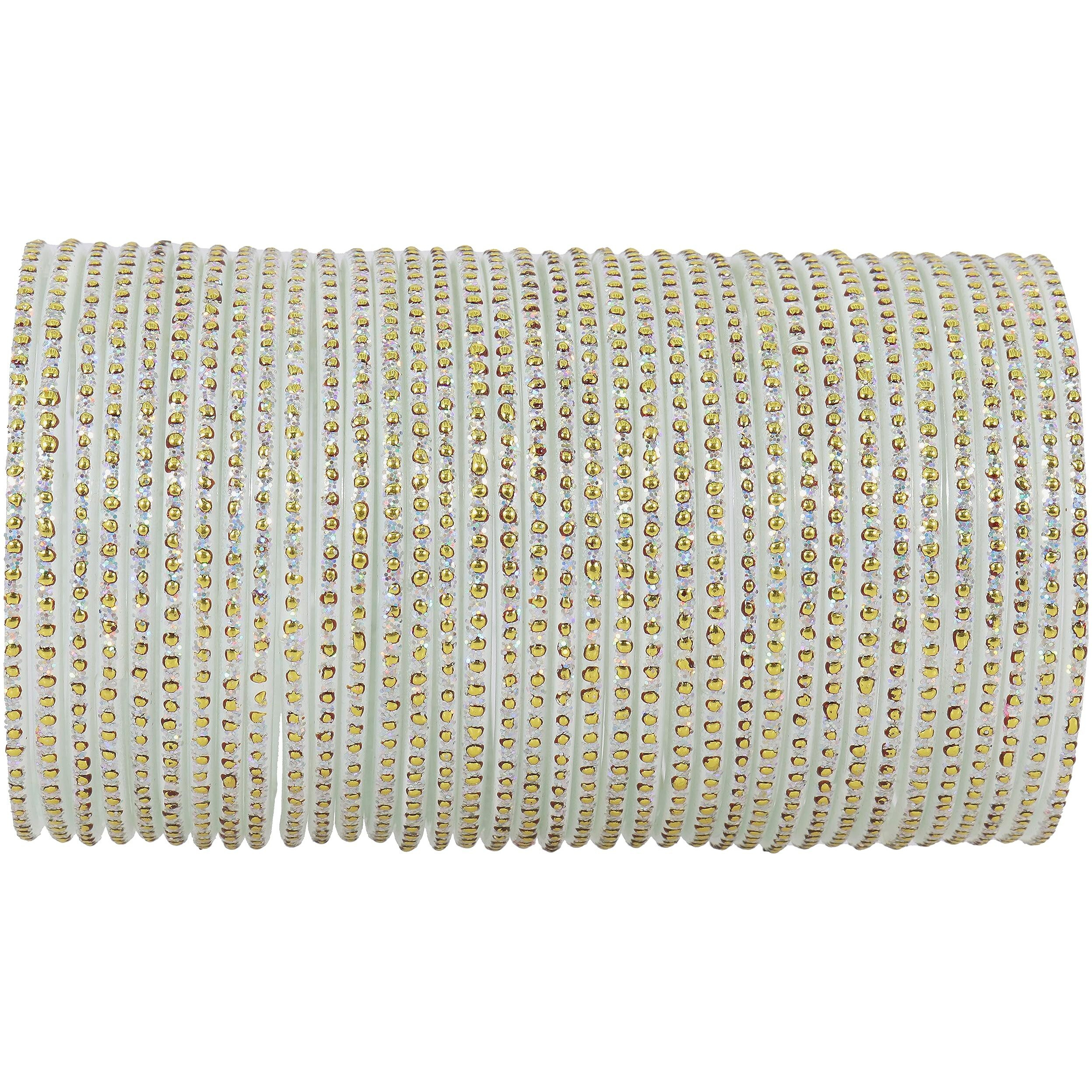 NMII Glass with Polka Dots & Glitter Stylish Fancy Bangles Set For Women & Girls | Glass Bangles | Traditional Women Bangles - Pack of 36 Bangle, (F181-Momos-White-2.6 Inches), Pack Of 36 Bangles