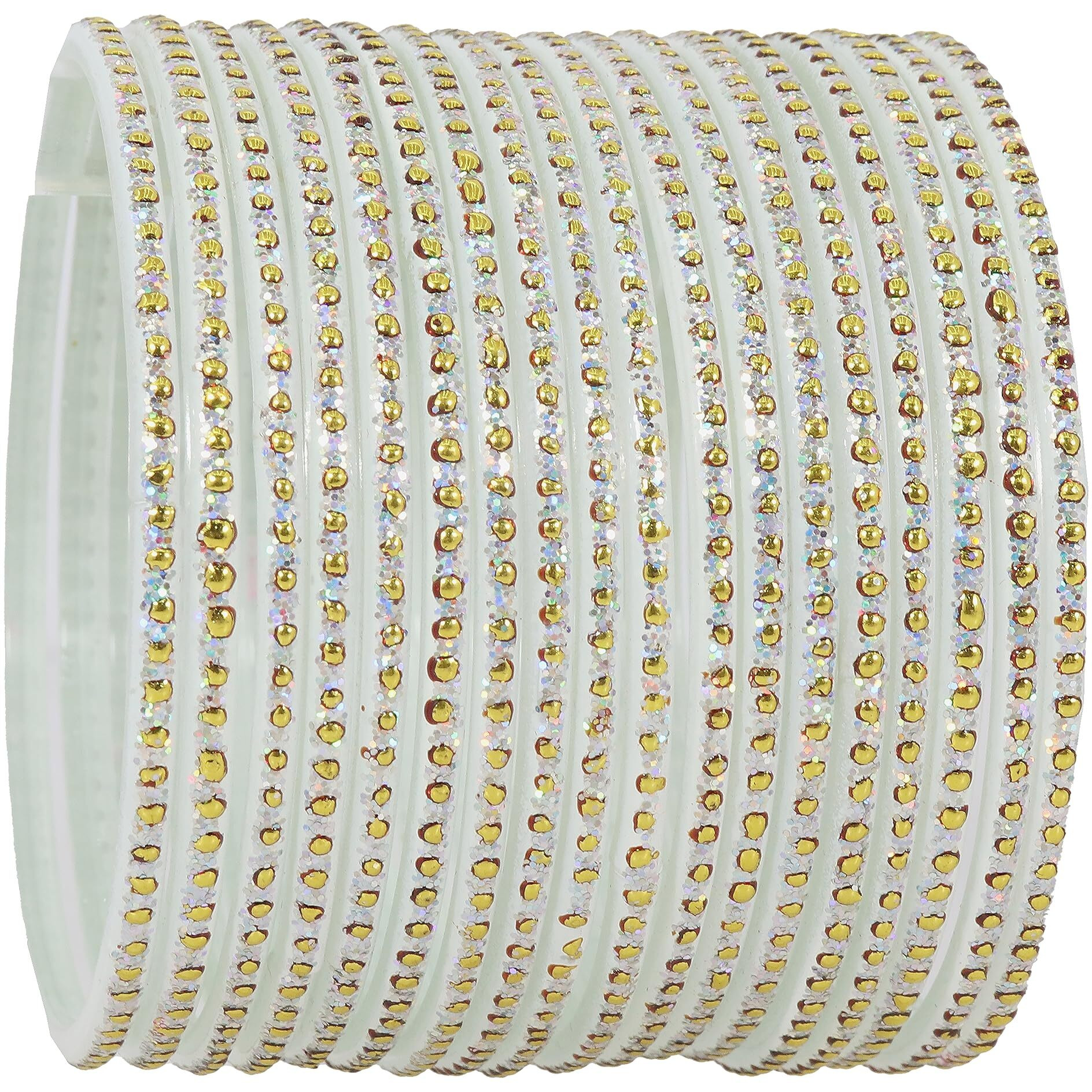 NMII Glass with Polka Dots & Glitter Stylish Fancy Bangles Set For Women & Girls | Glass Bangles | Traditional Women Bangles - Pack of 36 Bangle, (F181-Momos-White-2.6 Inches), Pack Of 36 Bangles