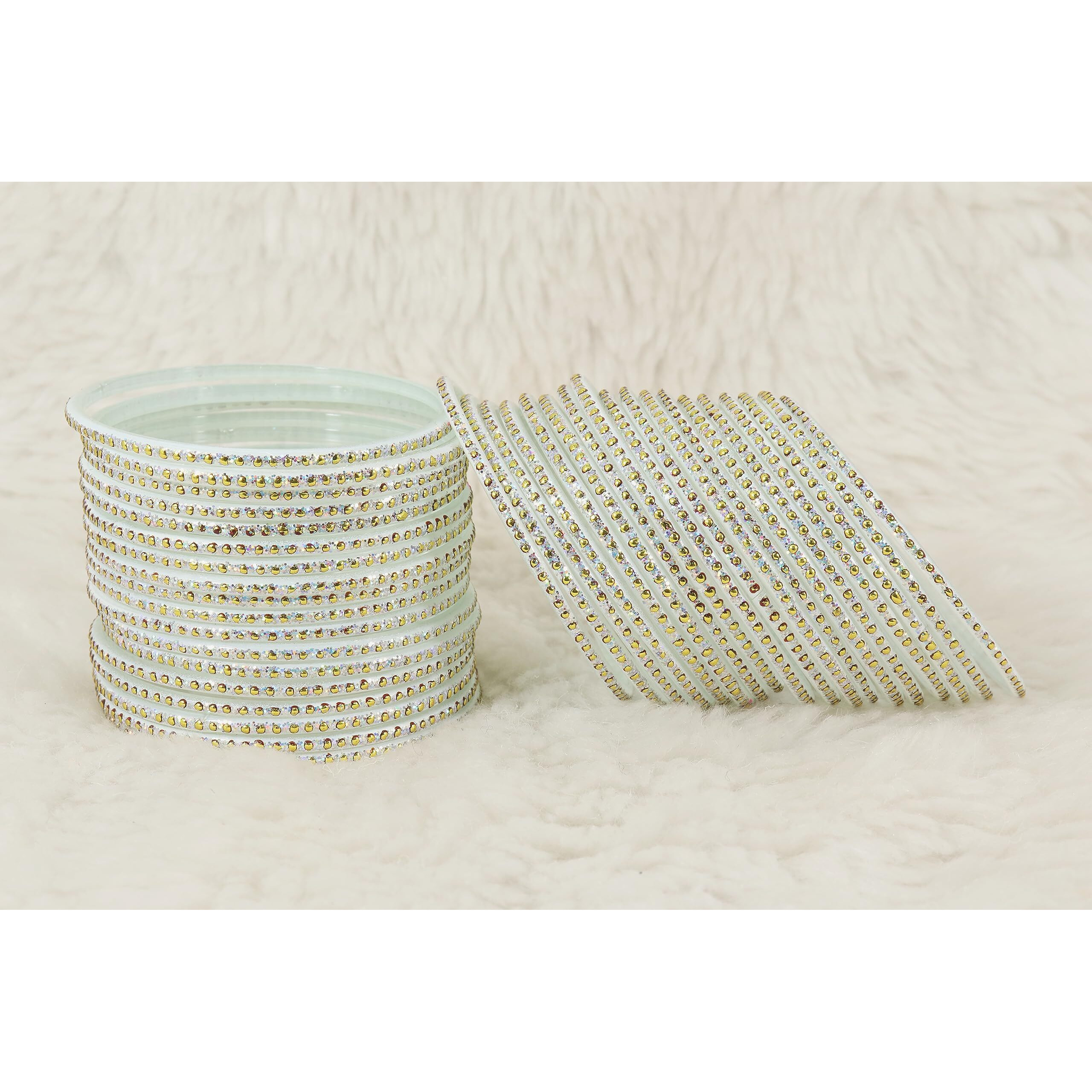 NMII Glass with Polka Dots & Glitter Stylish Fancy Bangles Set For Women & Girls | Glass Bangles | Traditional Women Bangles - Pack of 36 Bangle, (F181-Momos-White-2.6 Inches), Pack Of 36 Bangles
