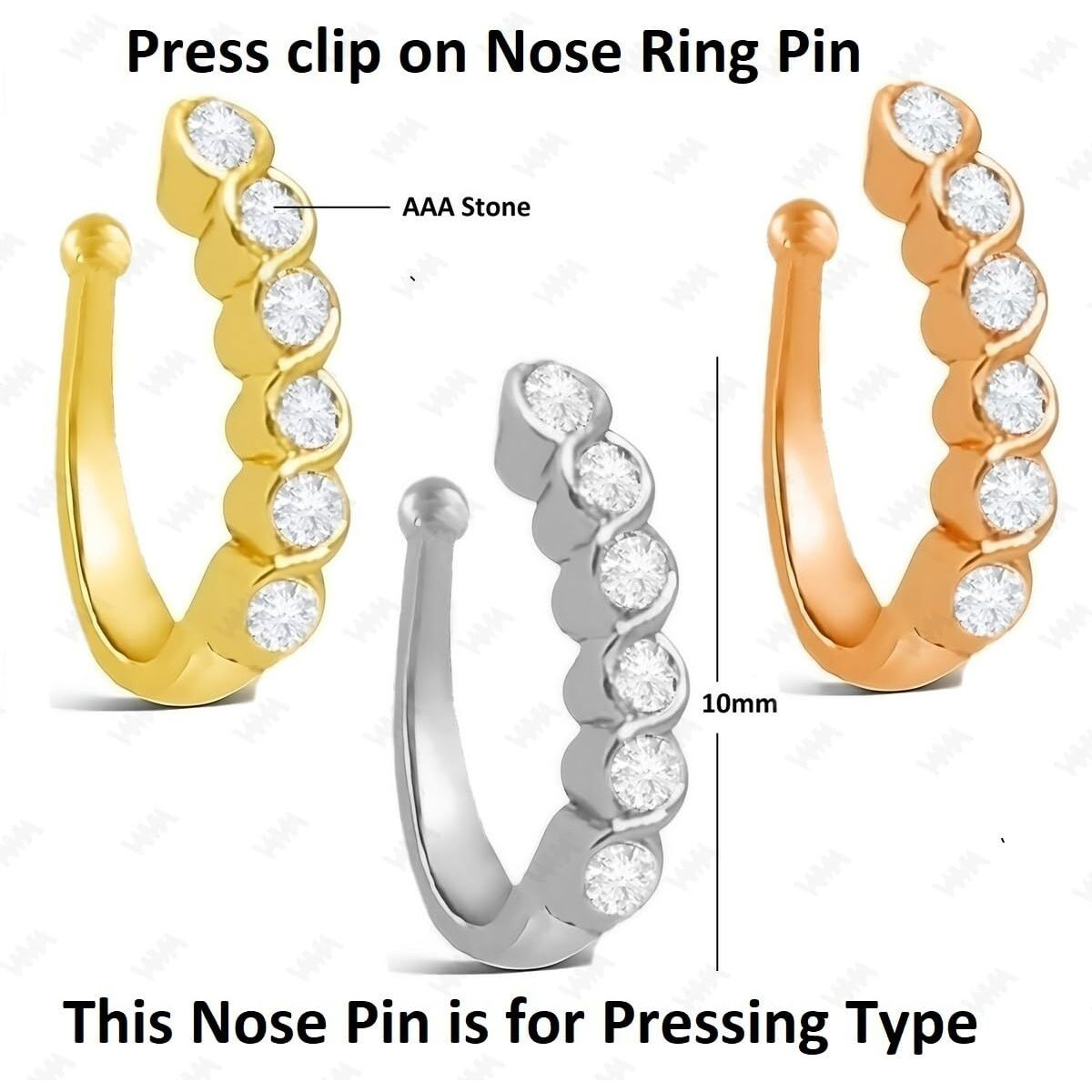 VAMA FASHIONS Clip on Nose rings without Piercing Pressing Press Type Combo Nose Pin Stud for Women & Girls (Non piercing Nose ring)
