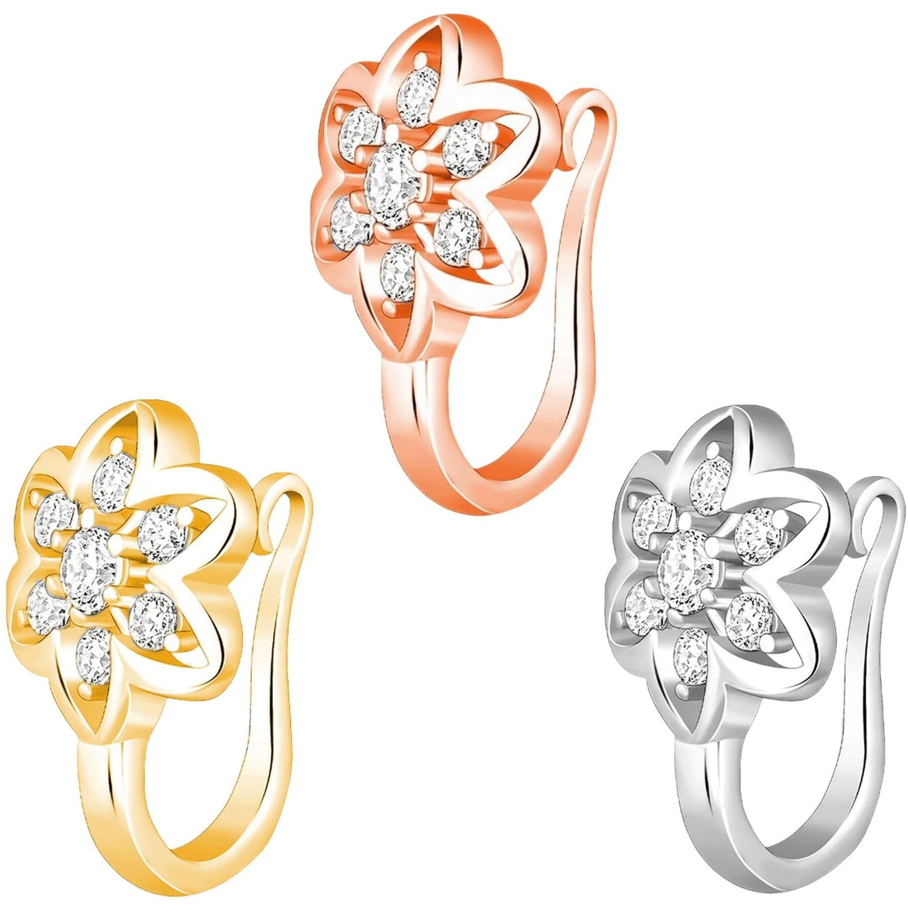 VAMA FASHIONS Clip on Nose rings without Piercing Pressing Press Type Combo Nose Pin Stud for Women & Girls (Combo Pressing Nose ring)