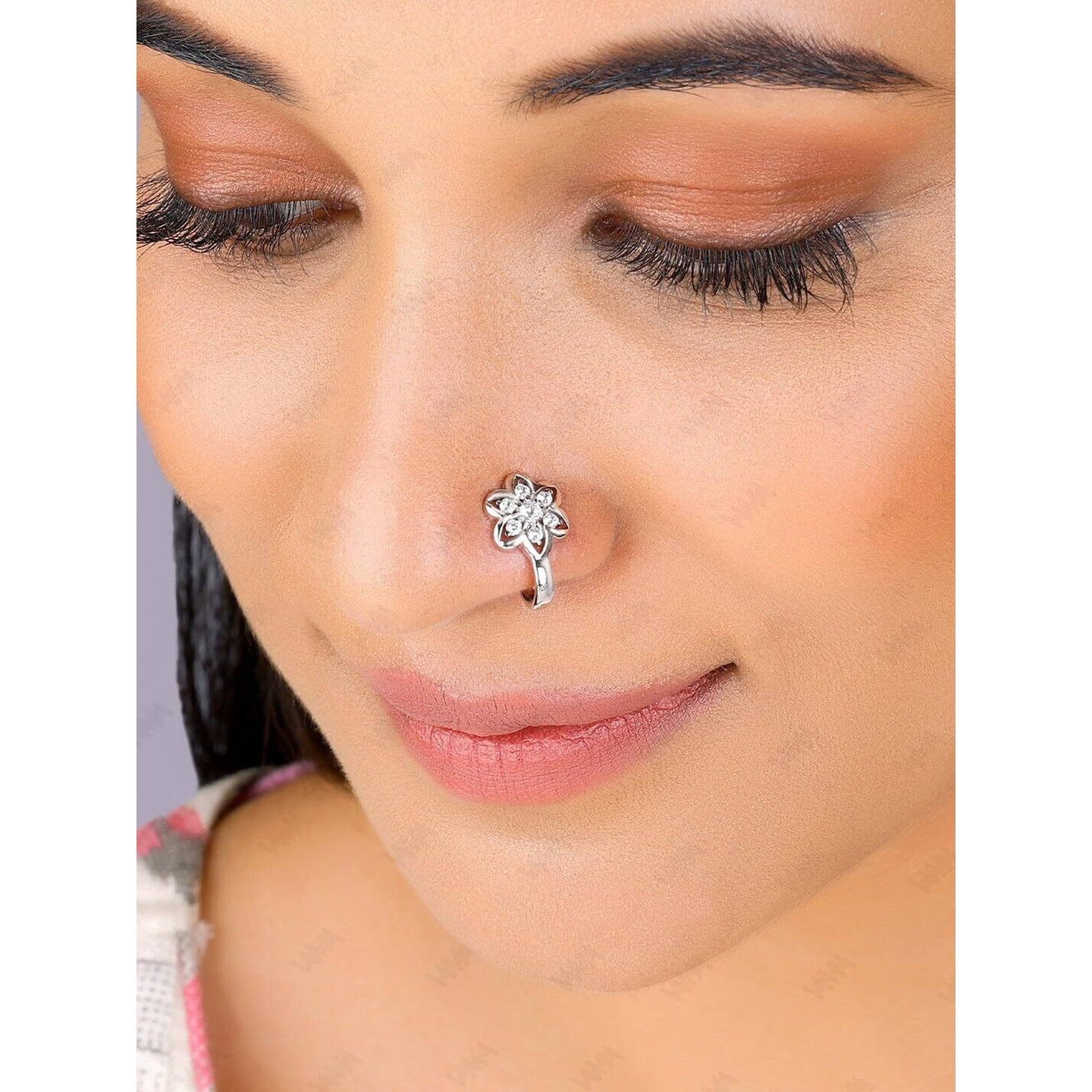 VAMA FASHIONS Clip on Nose rings without Piercing Pressing Press Type Combo Nose Pin Stud for Women & Girls (Combo Pressing Nose ring)