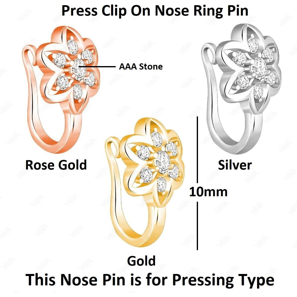 VAMA FASHIONS Clip on Nose rings without Piercing Pressing Press Type Combo Nose Pin Stud for Women & Girls (Combo Pressing Nose ring)