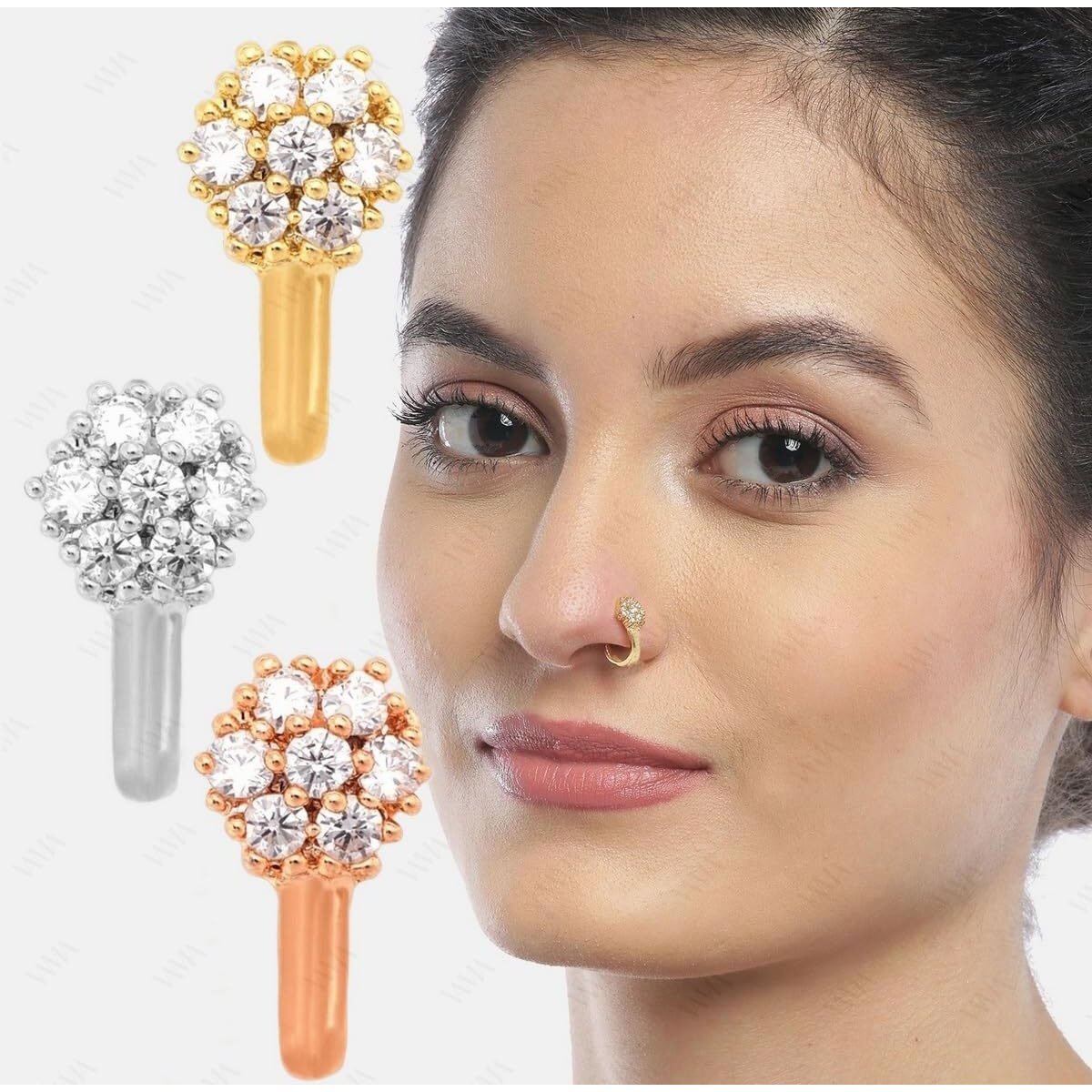 VAMA FASHIONS Clip on Nose rings without Piercing Pressing Press Type Combo Nose Pin Stud for Women & Girls (Without Piercing Nose pin Combo)
