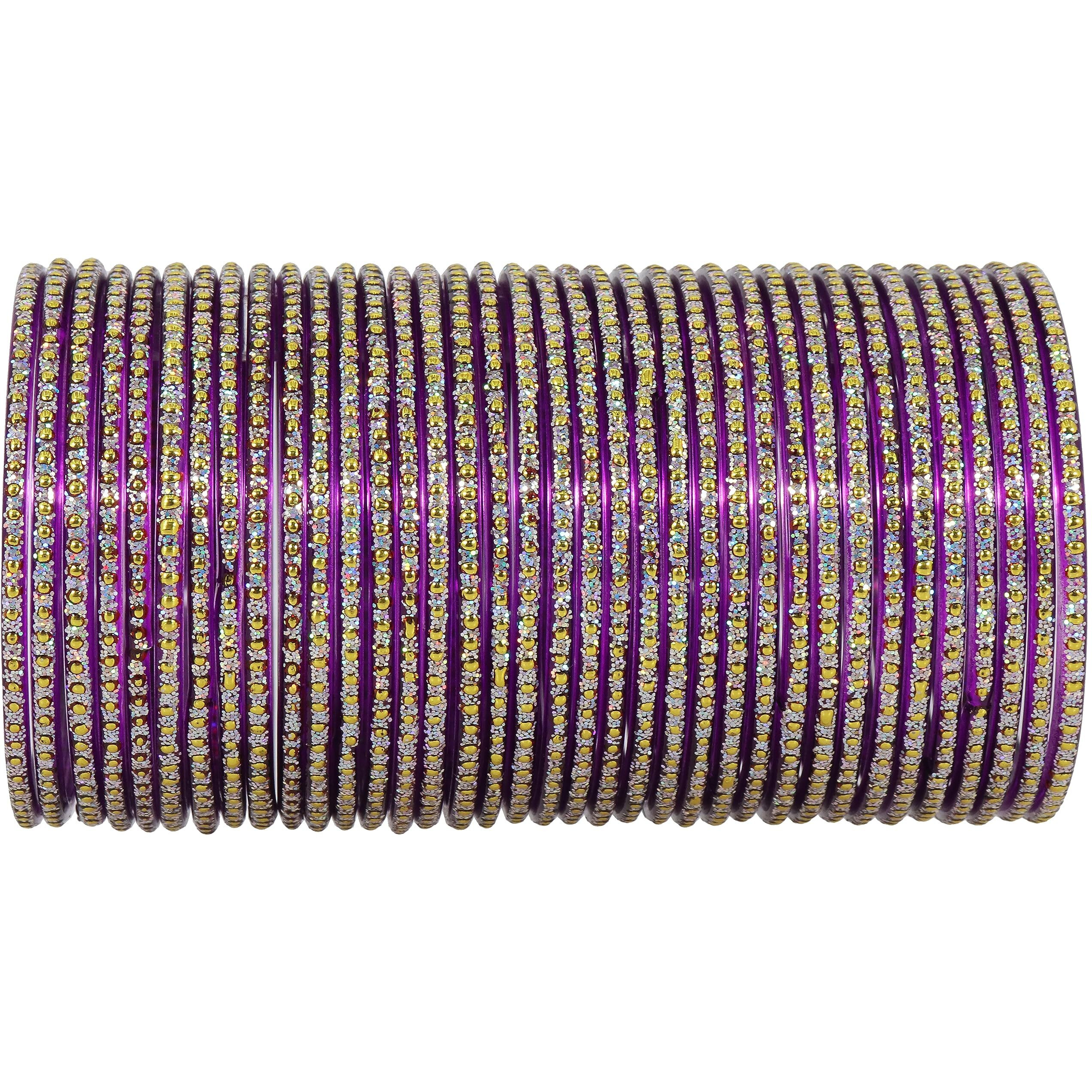 NMII Glass with Polka Dots & Glitter Stylish Fancy Bangles Set For Women & Girls | Glass Bangles | Traditional Women Bangles - Pack of 36 Bangle, (F181-Momos-Purple-2.6 Inches), Pack Of 36 Bangles