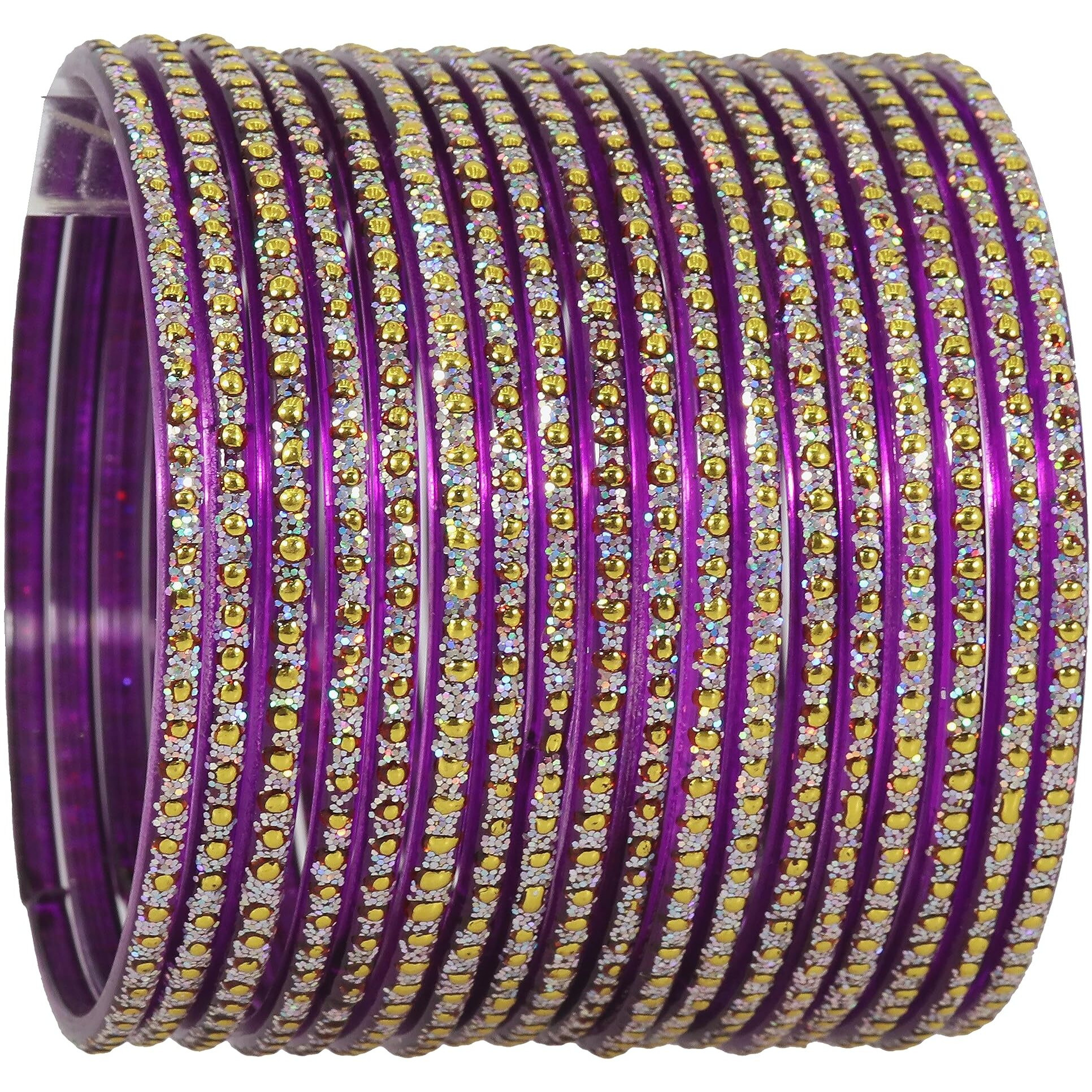NMII Glass with Polka Dots & Glitter Stylish Fancy Bangles Set For Women & Girls | Glass Bangles | Traditional Women Bangles - Pack of 36 Bangle, (F181-Momos-Purple-2.6 Inches), Pack Of 36 Bangles