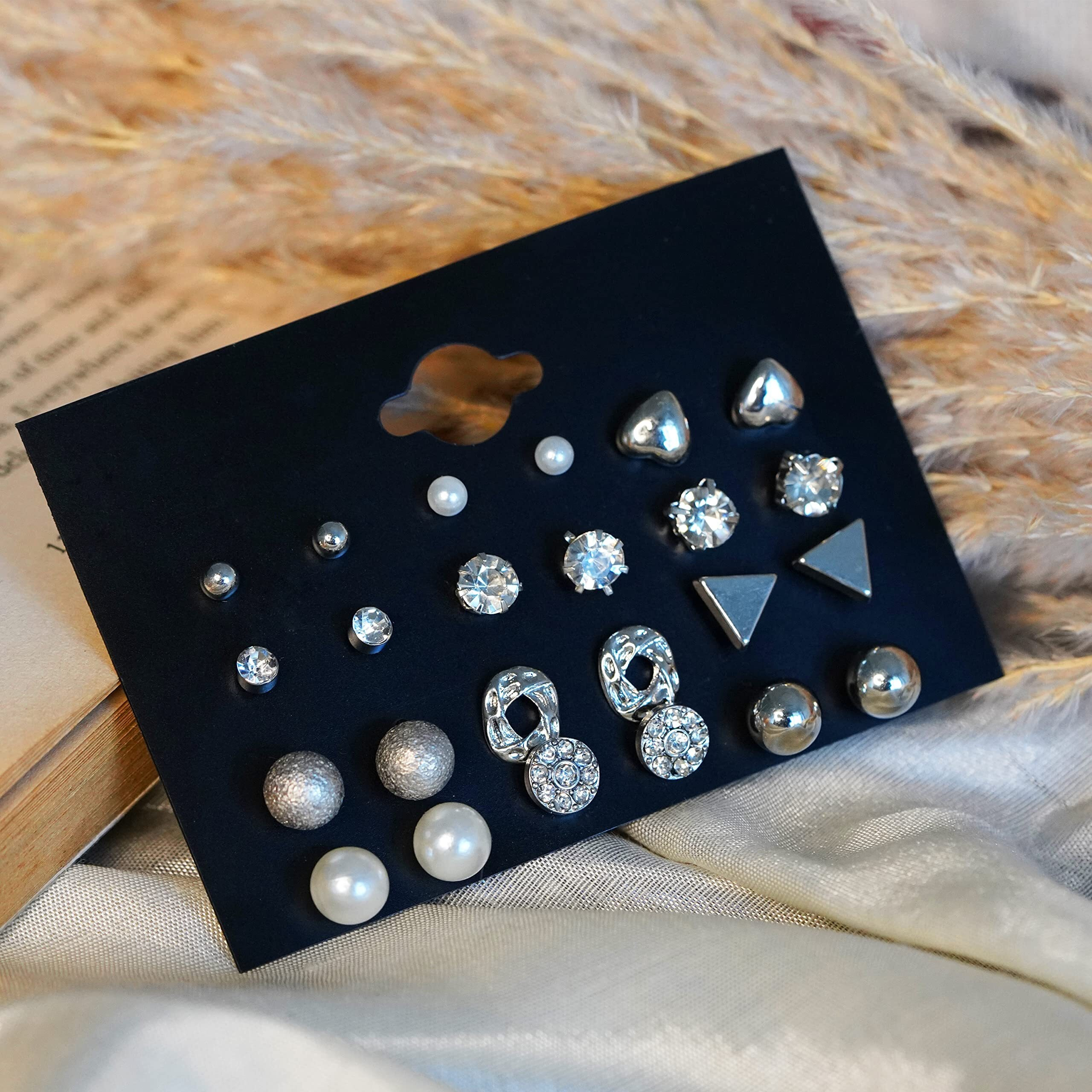 Fashion Frill Exclusive Heart Floral Multi Designer Gold Plated Stud Earrings For Women Girls Western Stylish Latest Fancy Earrings Set 24 Pair Of Earrings Gift for Sister