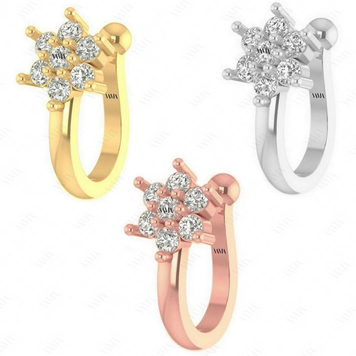 VAMA FASHIONS Clip on Nose rings without Piercing Pressing Press Type Combo Nose Pin Stud for Women & Girls (Nose ring without Piercing)