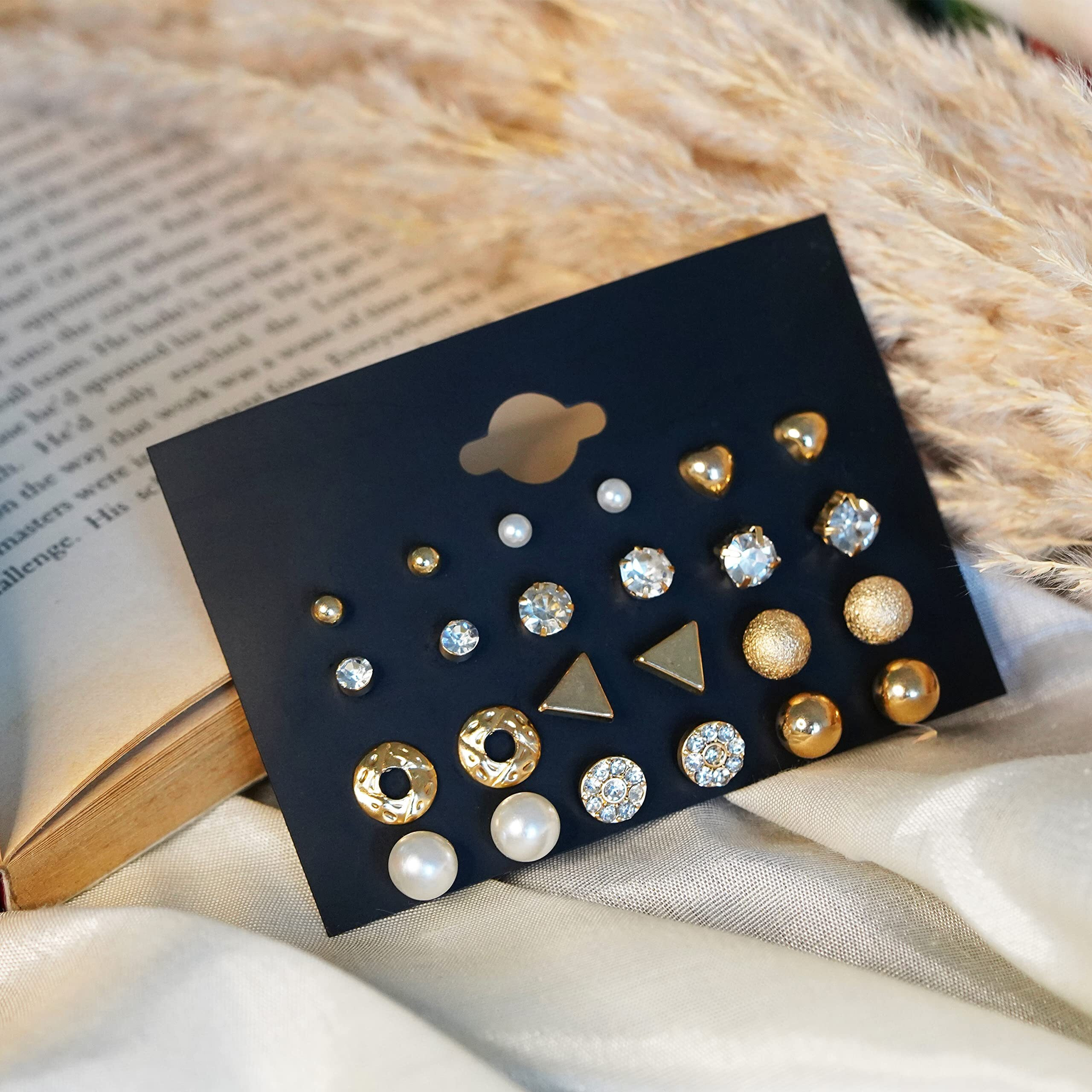 Fashion Frill Exclusive Heart Floral Multi Designer Gold Plated Stud Earrings For Women Girls Western Stylish Latest Fancy Earrings Set 24 Pair Of Earrings (Contemporar)