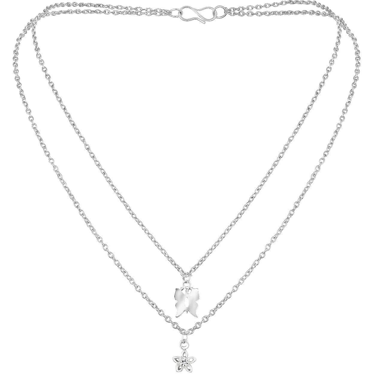 Mahi Floral and Butterfly Charms Multi Strand Chain Pendants Multi-layer Necklace for Women (PS1101765R)