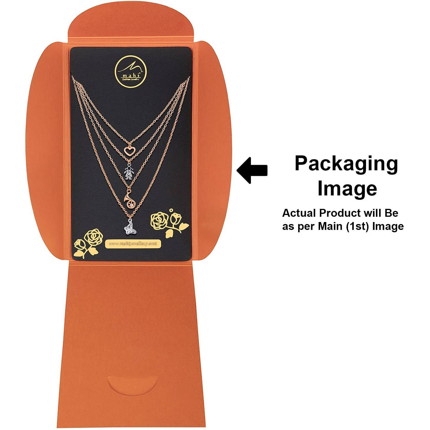 Mahi Floral and Butterfly Charms Multi Strand Chain Pendants Multi-layer Necklace for Women (PS1101765R)