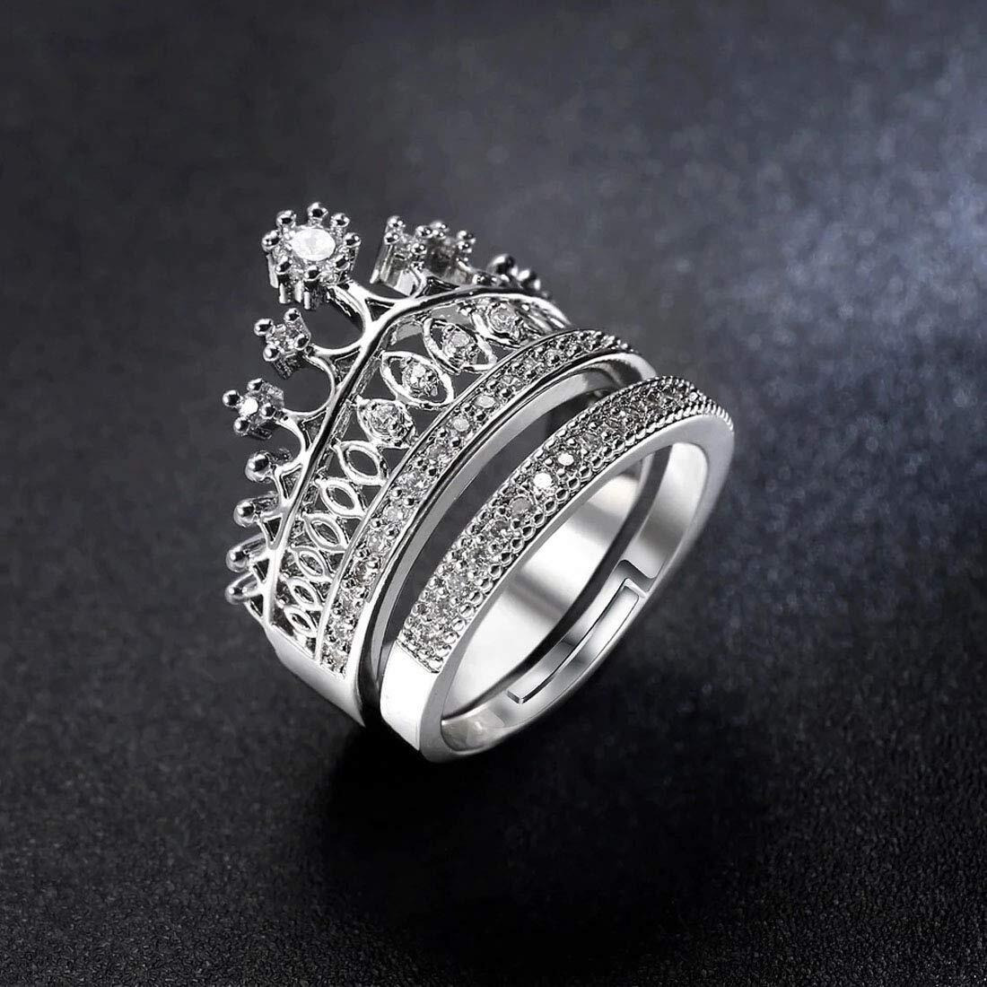 Jewels Galaxy Best Valentine Gifts Amazing AD Crown Inspired Silver Plated Mesmerizing Ring for Women/Girls (SMNJG-RNGG-5166)