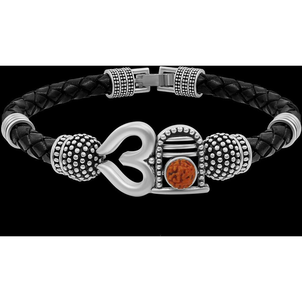 Nakabh Antique Vintage Ethnic Kada Bracelet for Men Women Boys Girls (Shivling Silver)