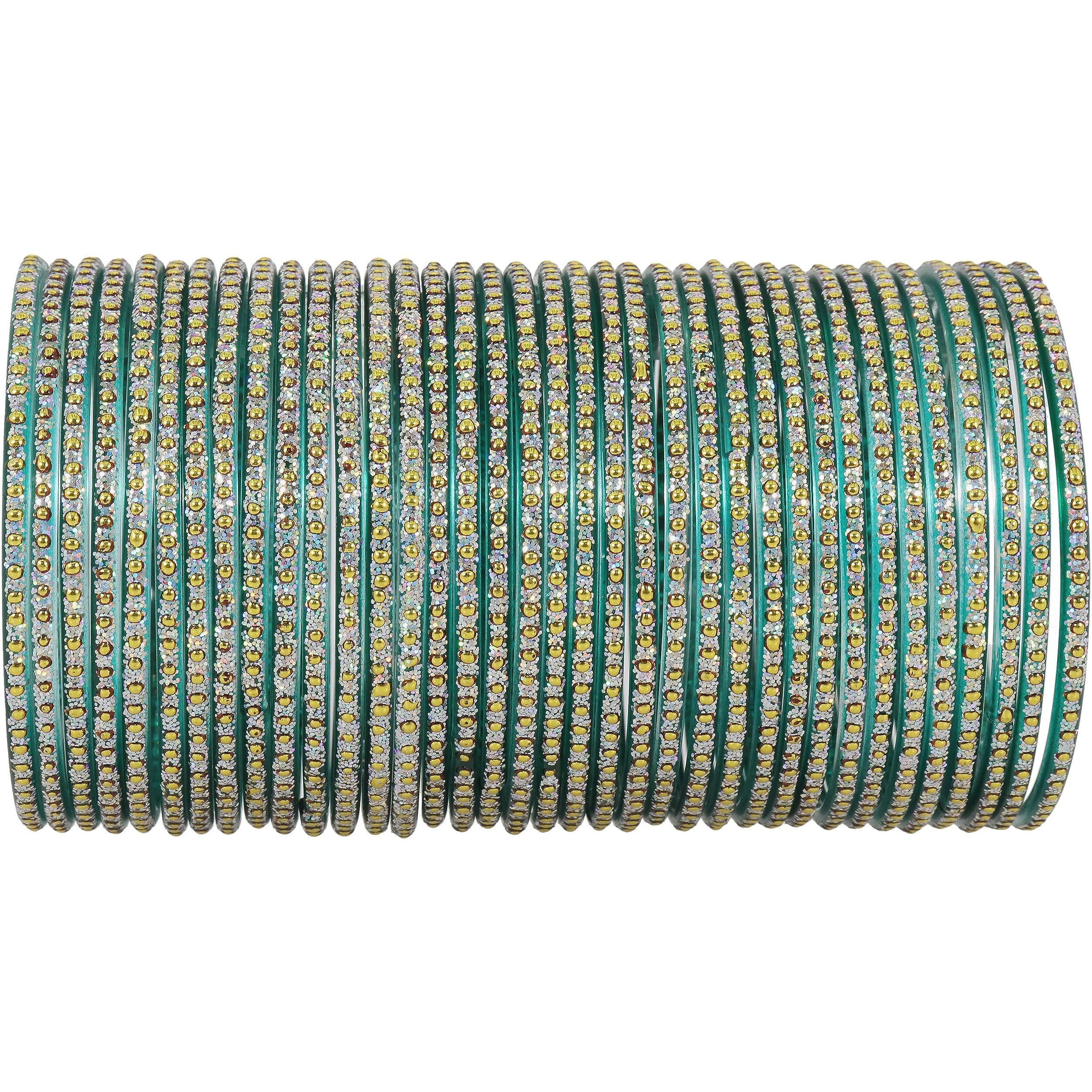 NMII Glass with Polka Dots & Glitter Stylish Fancy Bangles Set For Women & Girls | Glass Bangles | Traditional Women Bangles - Pack of 36 Bangle, (F181-Momos-Radium-2.6 Inches), Pack Of 36 Bangles