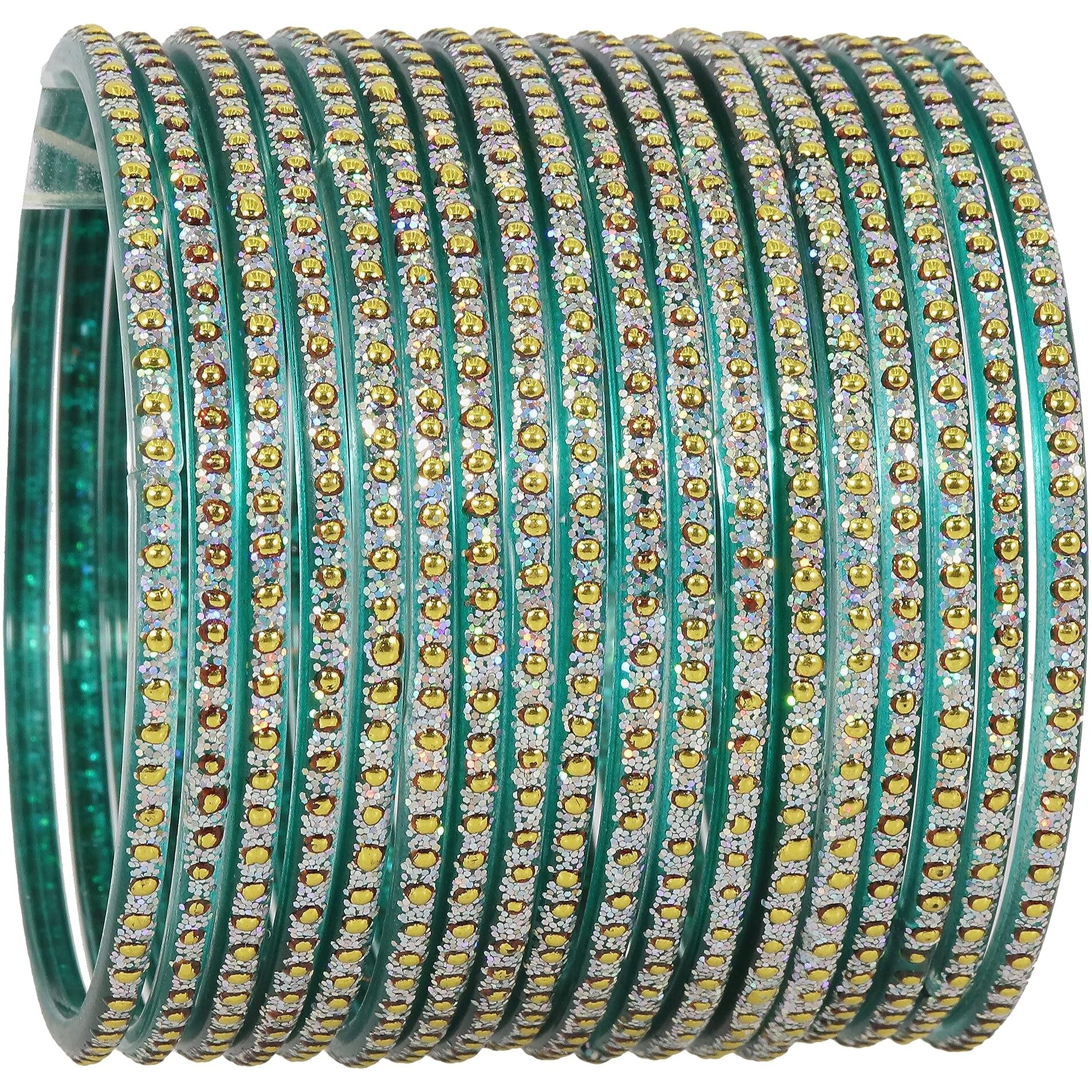 NMII Glass with Polka Dots & Glitter Stylish Fancy Bangles Set For Women & Girls | Glass Bangles | Traditional Women Bangles - Pack of 36 Bangle, (F181-Momos-Radium-2.6 Inches), Pack Of 36 Bangles