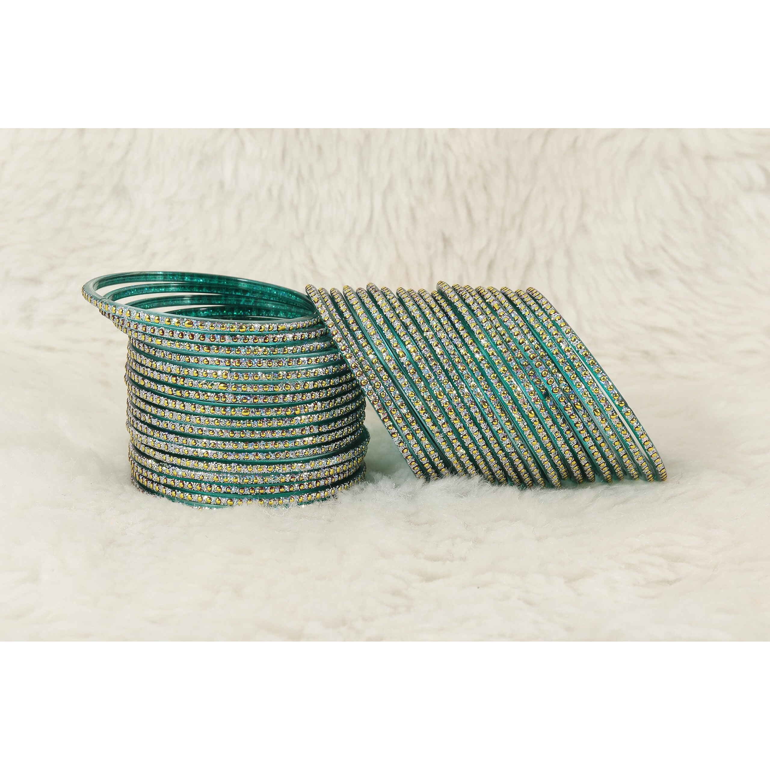 NMII Glass with Polka Dots & Glitter Stylish Fancy Bangles Set For Women & Girls | Glass Bangles | Traditional Women Bangles - Pack of 36 Bangle, (F181-Momos-Radium-2.6 Inches), Pack Of 36 Bangles