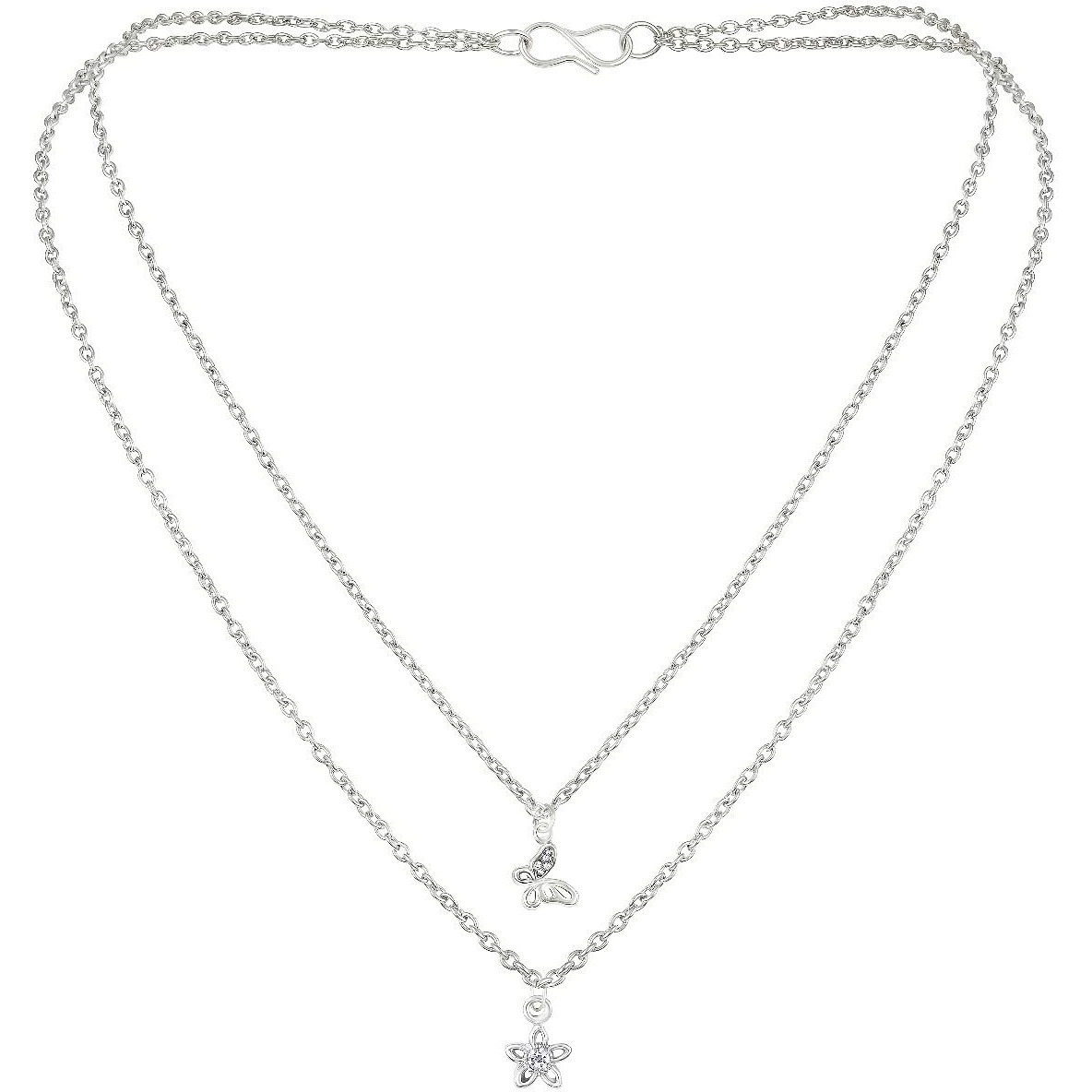 Mahi Multilayer Floral and Butterfly Charms Multi Strand Chain Pendants Layered Necklace for Women (PS1101766R)
