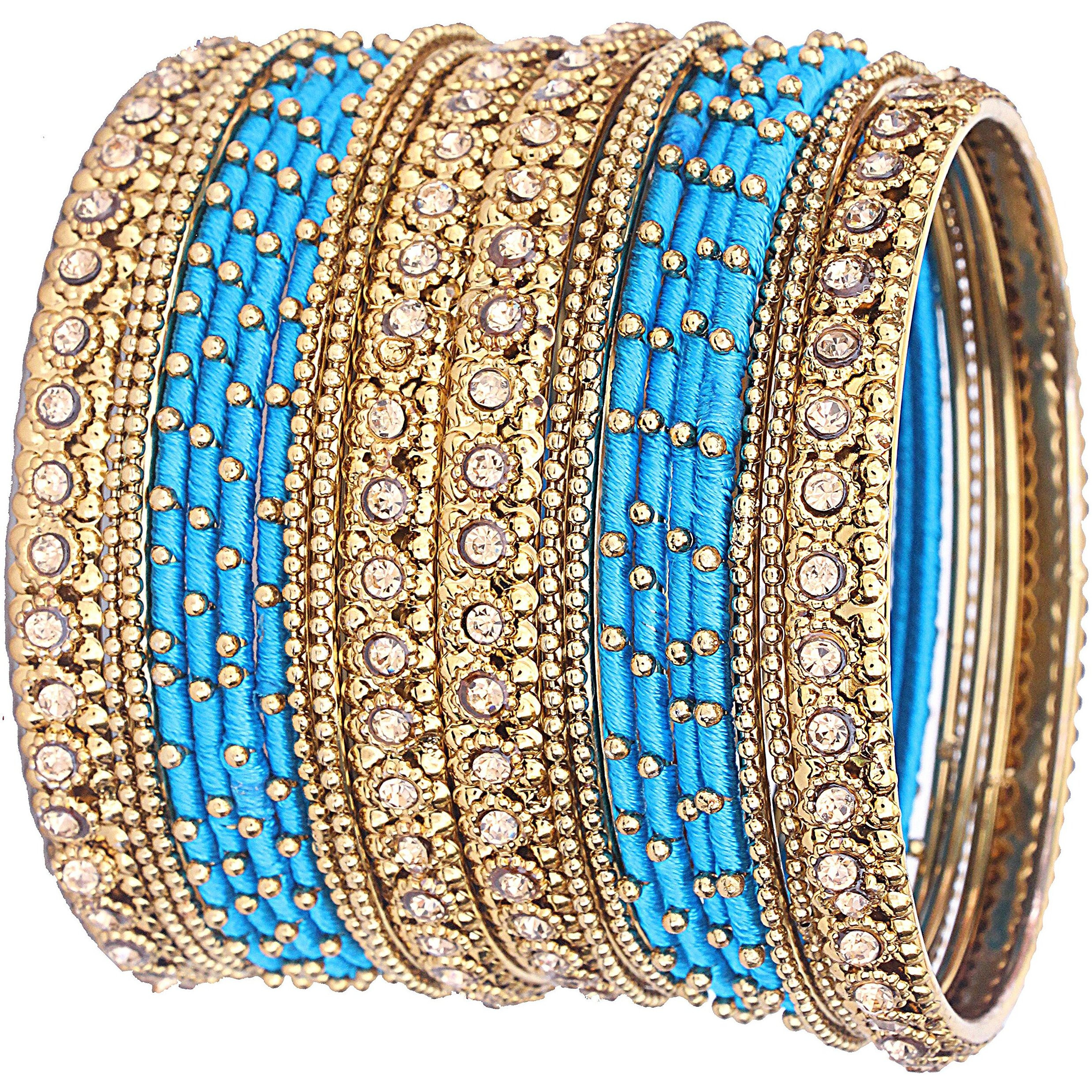NMII Metal Base Metal Zircon Stone Bangle Set For Women & Girls (Blue) (Pack of 20)