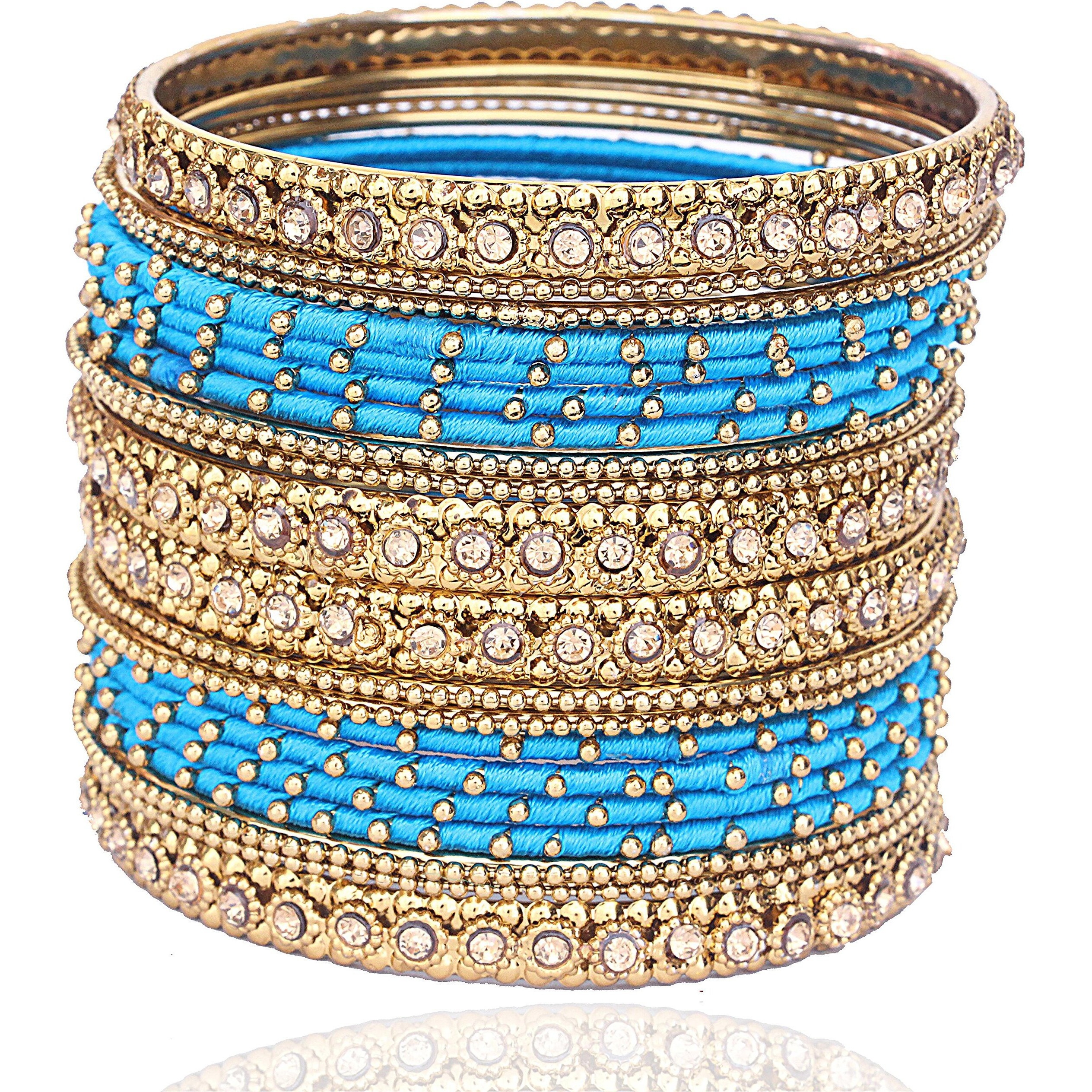 NMII Metal Base Metal Zircon Stone Bangle Set For Women & Girls (Blue) (Pack of 20)