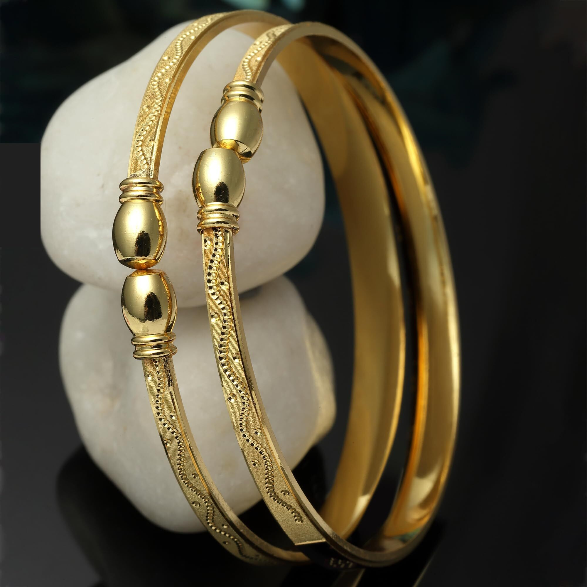 ZENEME 18 K Gold-Plated Dual Tone Handcrafted Openable Bangle Kada Set of 2 Bracelet Bangles for Women and Girls