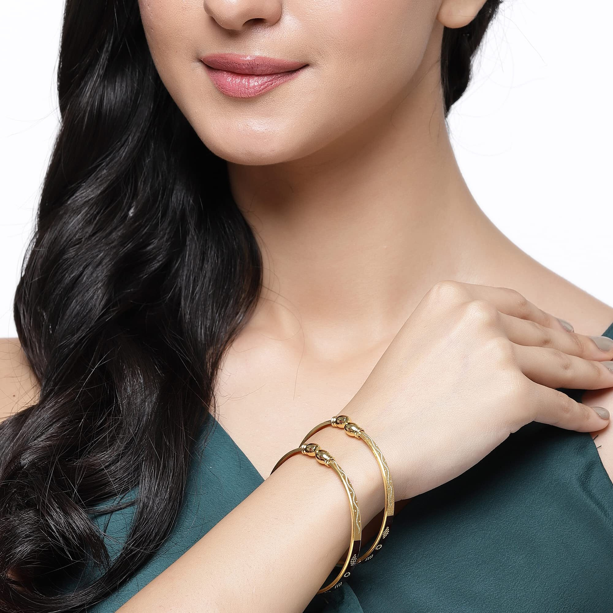 ZENEME 18 K Gold-Plated Dual Tone Handcrafted Openable Bangle Kada Set of 2 Bracelet Bangles for Women and Girls