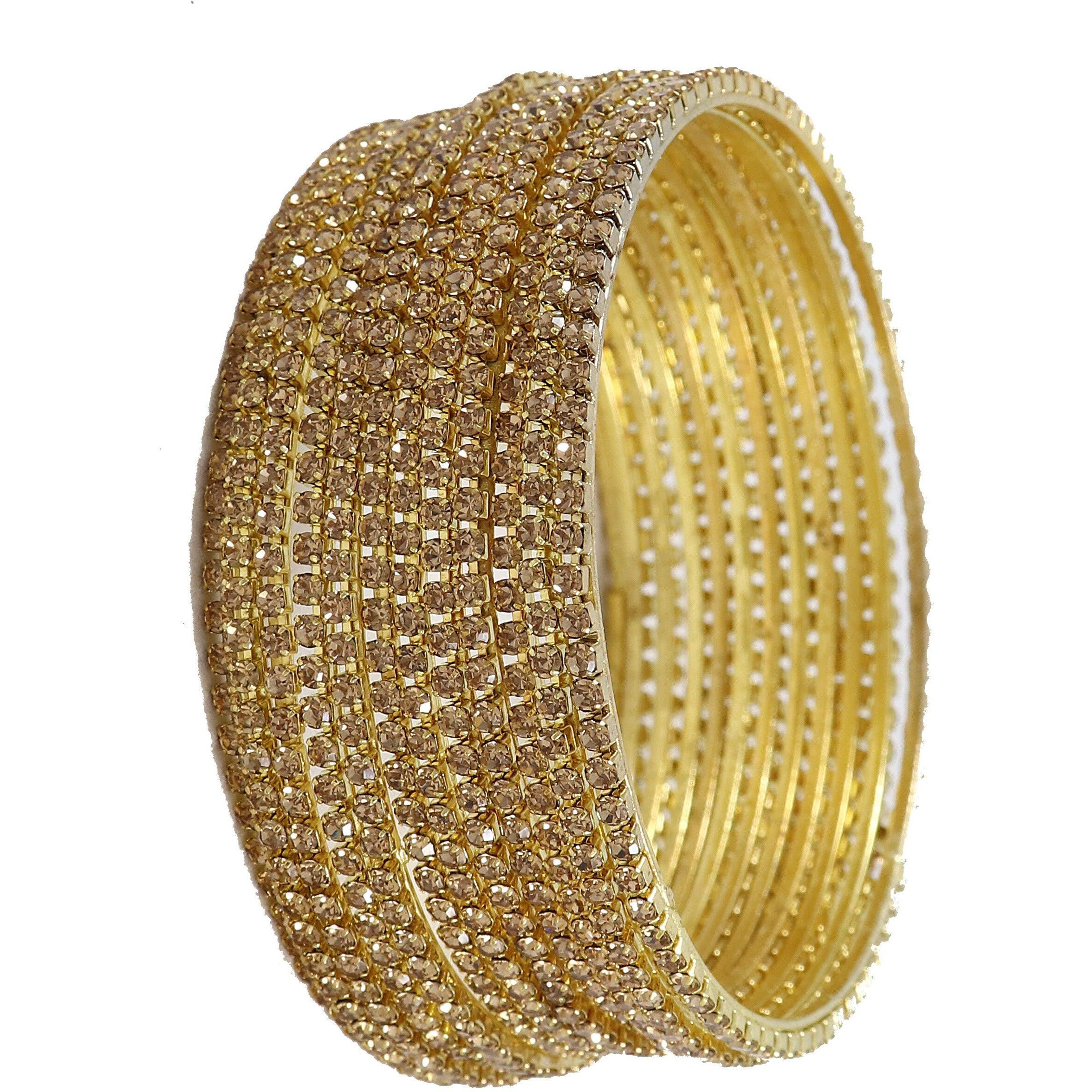 ZULKA Non-Precious Metal Base Metal with Zircon Gemstone Studded worked Glossy Finished Bangle Set For Women and Girls, (Golden_2.2 Inches), Pack Of 12 Bangle Set