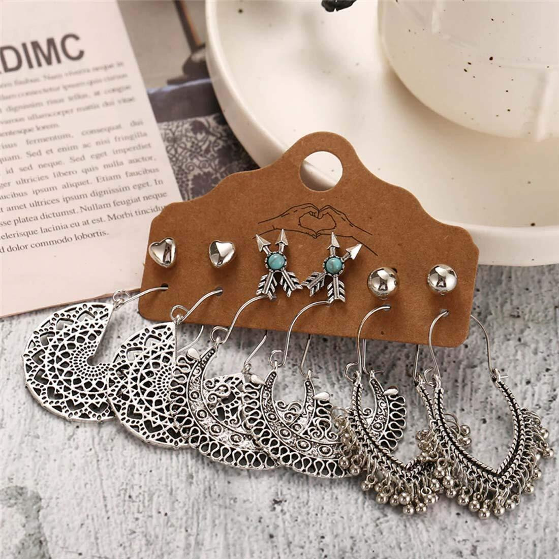 Jewels Galaxy Limited Edition AAA AD Heart Round and Geometric Brilliant 12 Pair of Stud Earrings For Women/Girls (Design 14) (JG-PC-ERGG-8608)