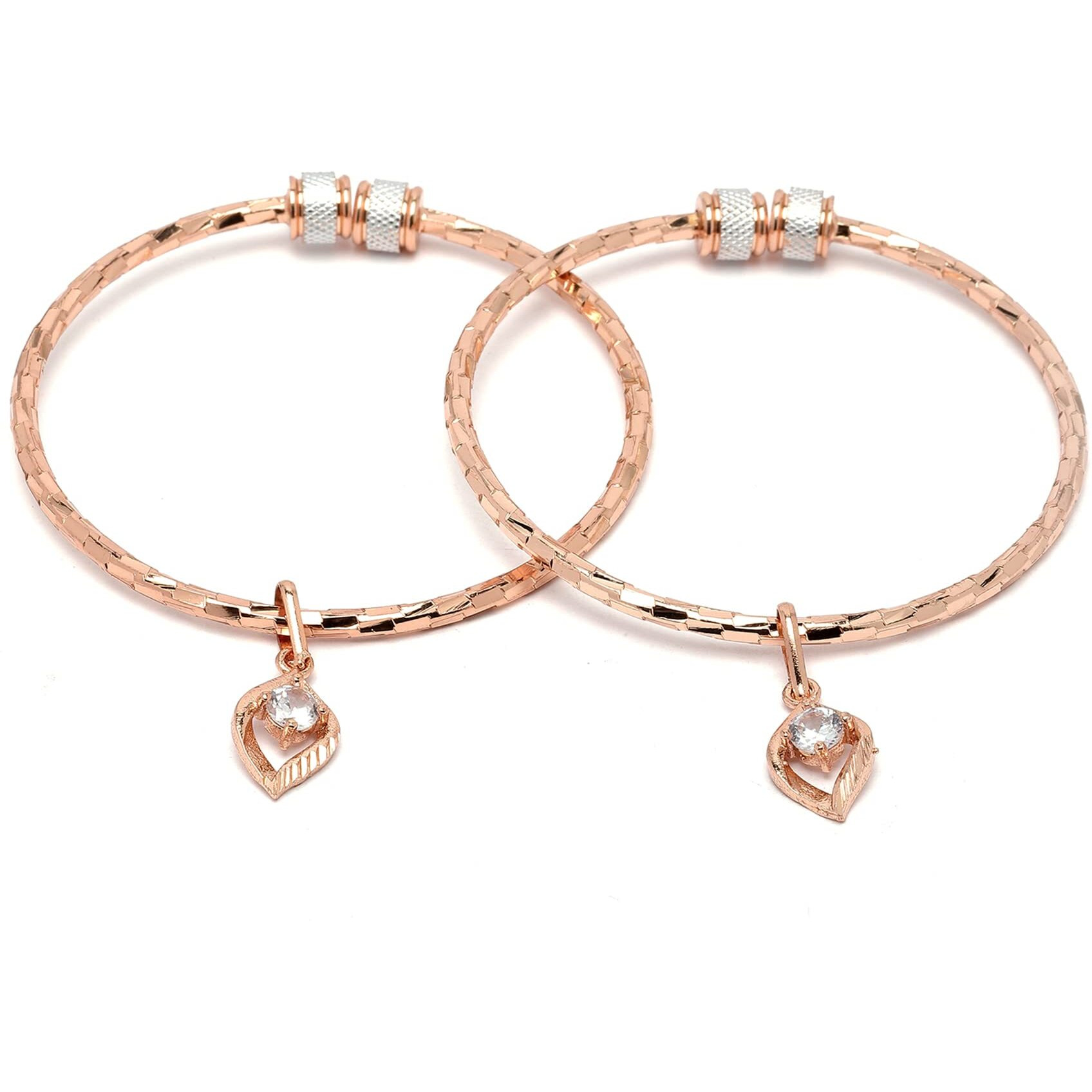 ZENEME 18k Rose Gold Plated Crystal Handcrafted Set of 2 Kada Bangle Openable Bracelet For Women