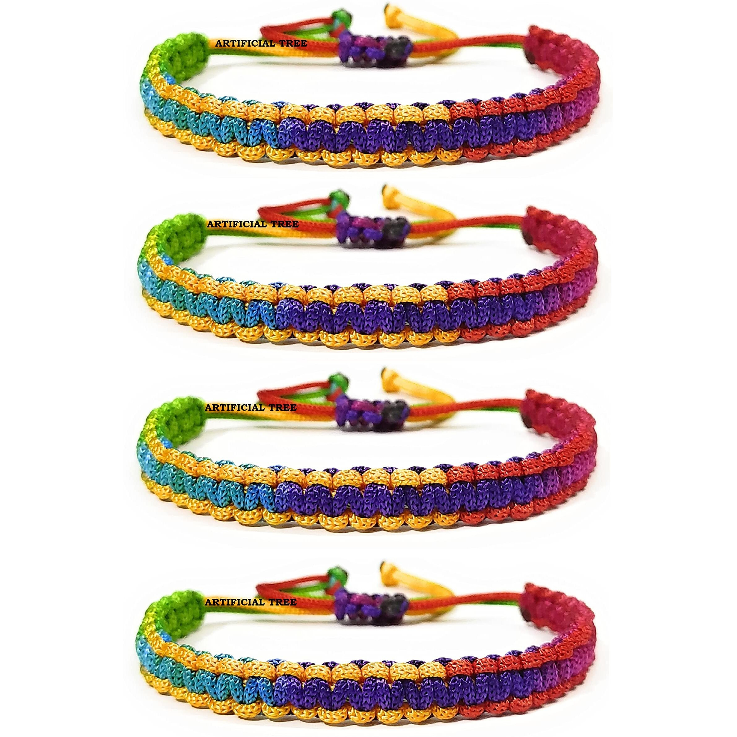 ARTIFICIAL TREE HANDMADE NAZAR THREAD BRACELET ADJUSTABLE WRISTBAND BRACELET FRIENDSHIP BAND FOR WOMEN, MEN, GIRLS & BOYS Nazar Battu 4 Piece (MULTICOLOUR)
