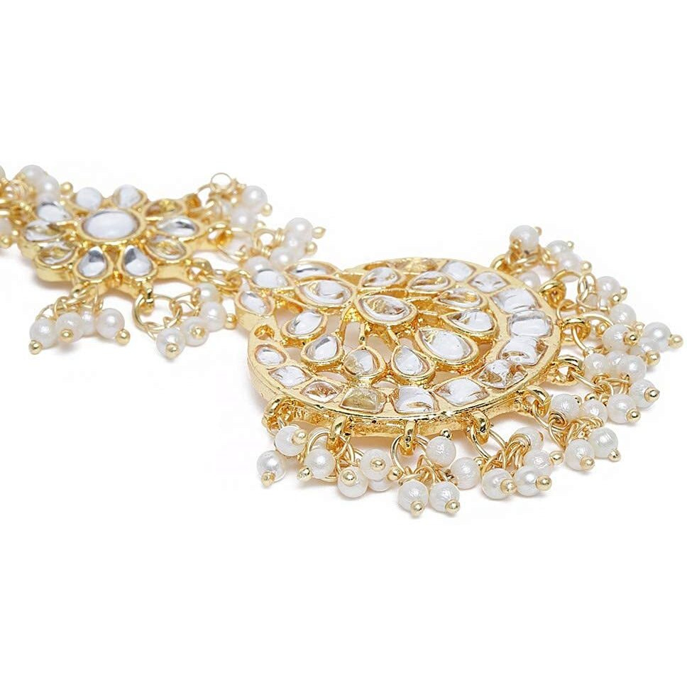 I Jewels 18K Gold Plated Traditional Pearls Kundan Studded Maang Tikka For Women/Girls (T2872W)