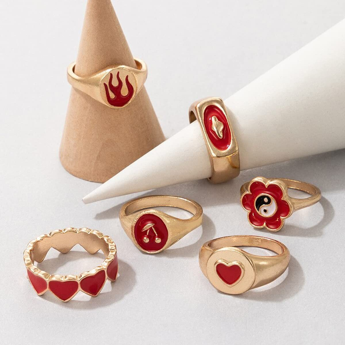 Jewels Galaxy Stylish Vintage Floral Designs Silver Plushy Rings For Women/Girls (Mixed Sizes) (Design 27)