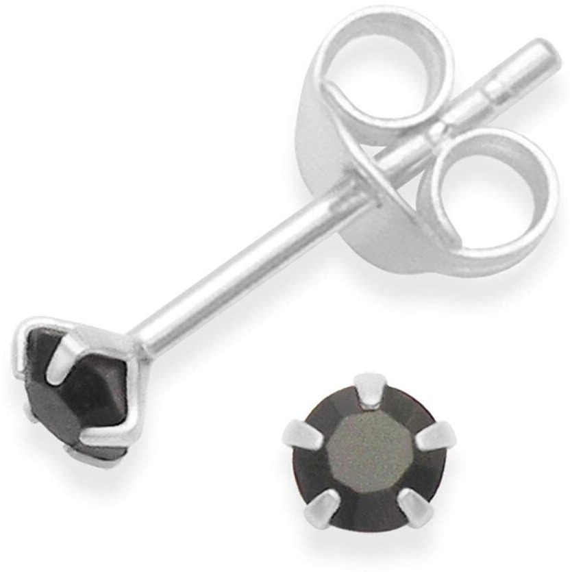 KUKSHYA Exclusive 925 Pure Silver Pair of Round Single Black CZ Stone Piercing Stud Earrings for Baby Girl, Men, Women, Girls & Boys (4)