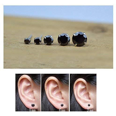 KUKSHYA Exclusive 925 Pure Silver Pair of Round Single Black CZ Stone Piercing Stud Earrings for Baby Girl, Men, Women, Girls & Boys (4)