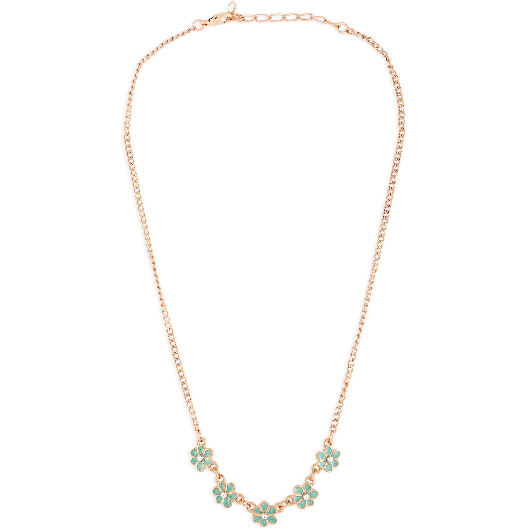 ZAVERI PEARLS Green Enamel Flowers Embellished Mininal Contemporary Chain For Women-ZPFK14562
