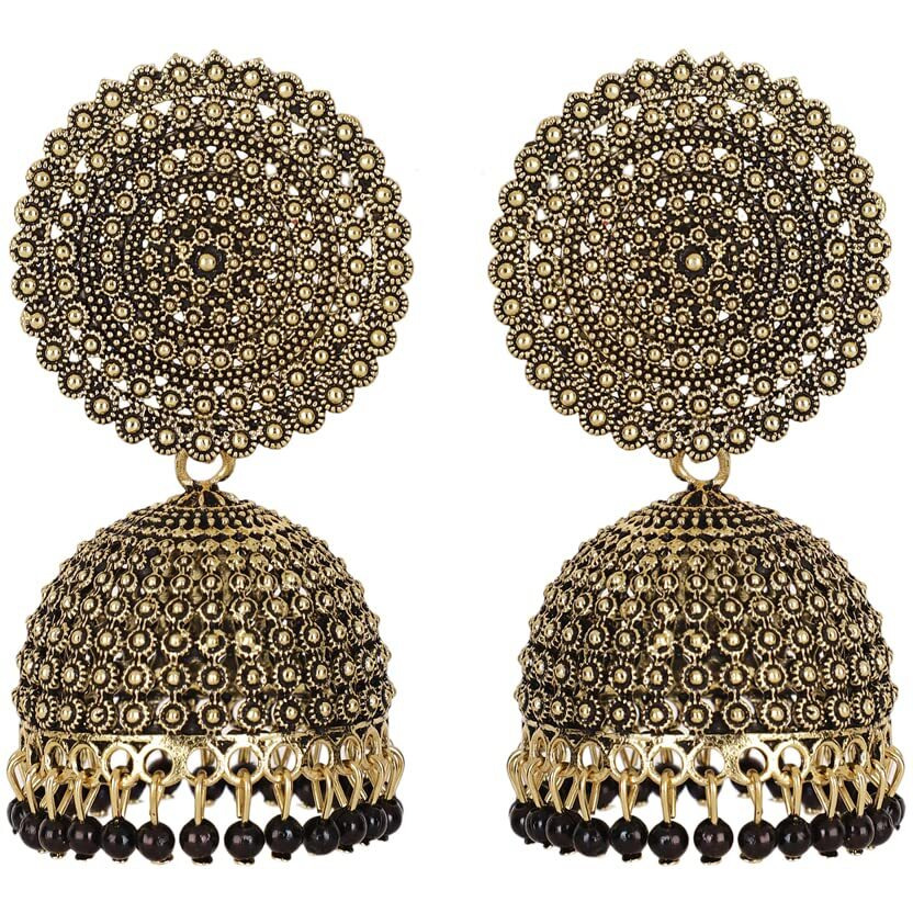 Shining Diva Fashion Latest Stylish Traditional Antique Gold Plated Jhumki Earrings for Women & Girls (13317er), Gold Black, One Size