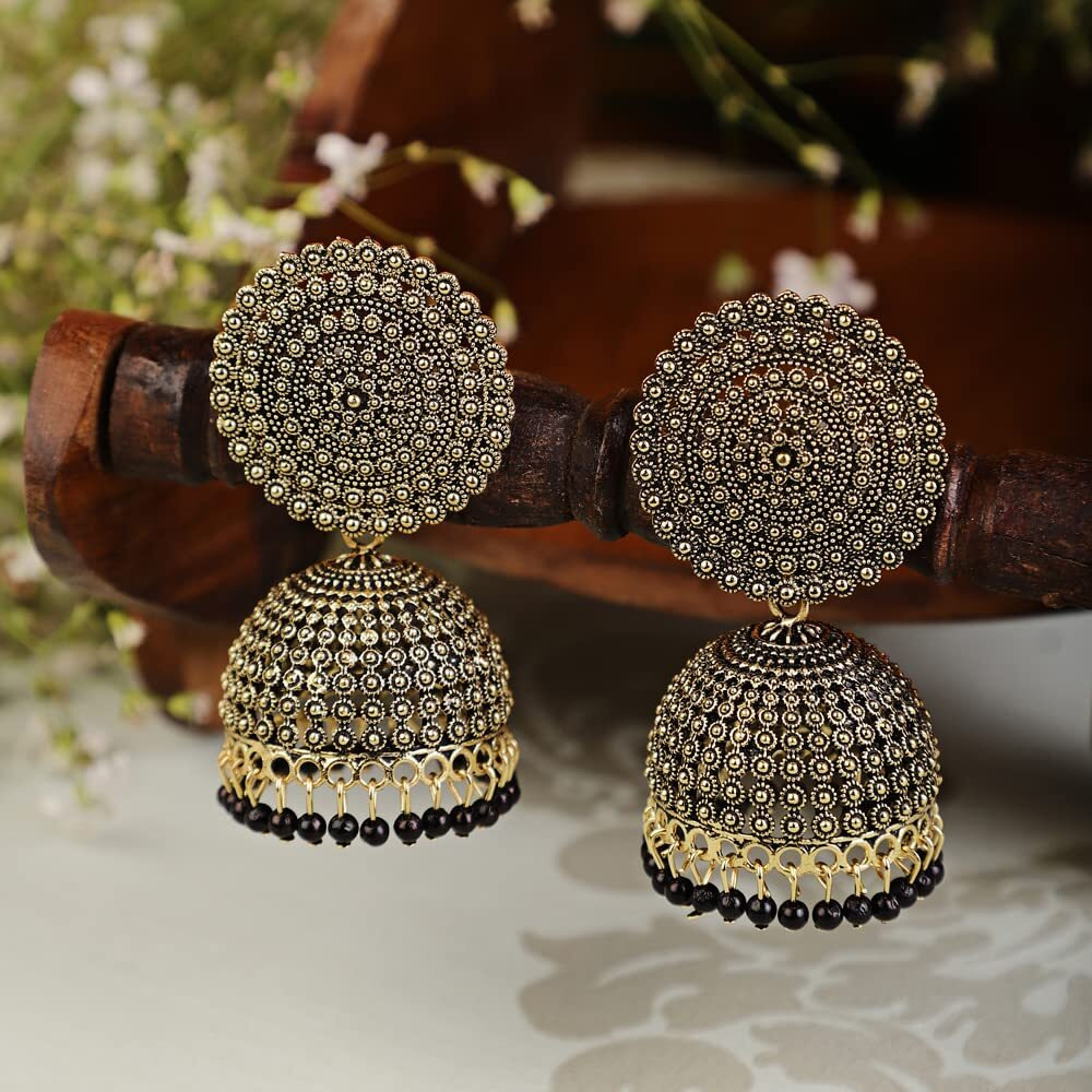 Shining Diva Fashion Latest Stylish Traditional Antique Gold Plated Jhumki Earrings for Women & Girls (13317er), Gold Black, One Size