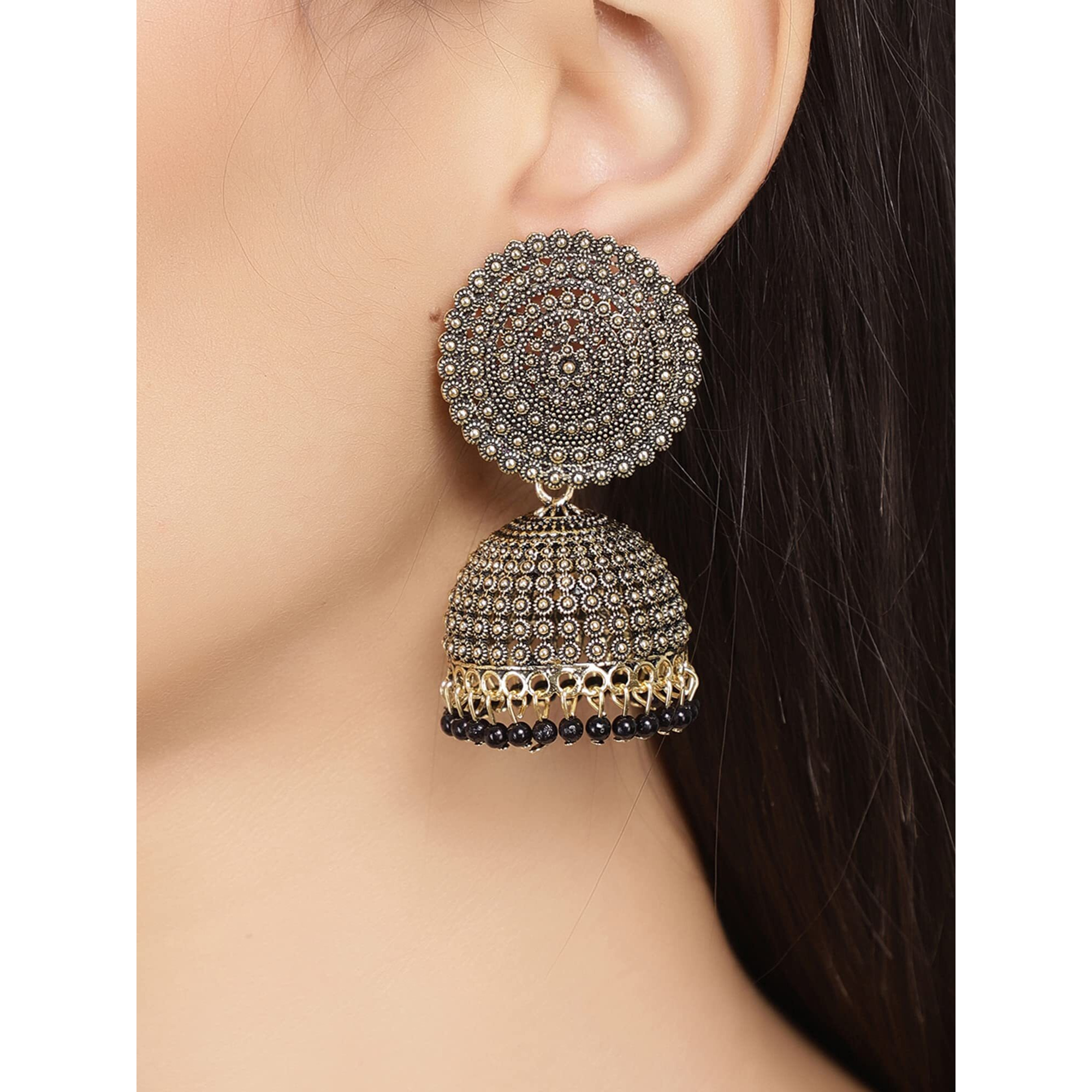 Shining Diva Fashion Latest Stylish Traditional Antique Gold Plated Jhumki Earrings for Women & Girls (13317er), Gold Black, One Size