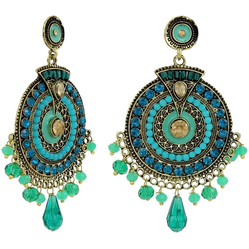 Nakabh Ethnic Gold Plated Oxidised Alloy Jhumki Earrings for Women Stylish (Design 05 (Firozi))