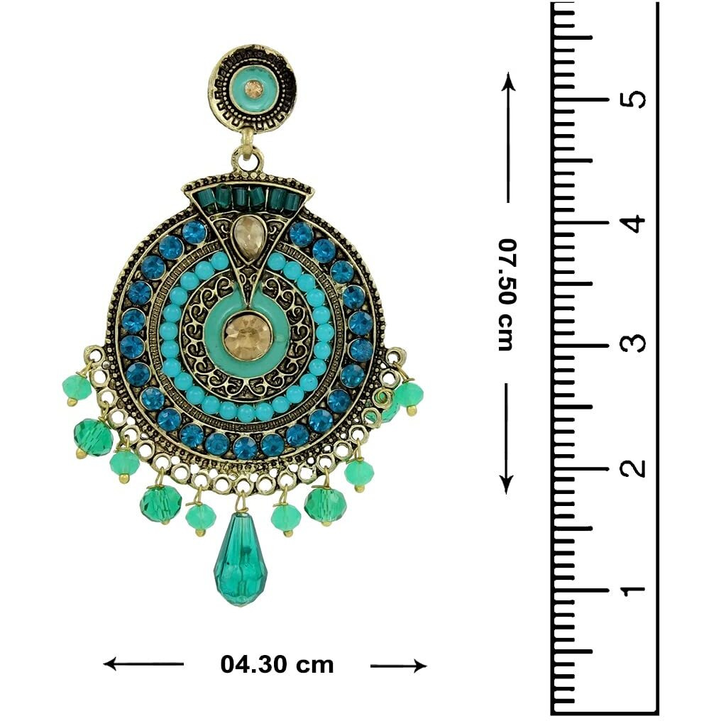 Nakabh Ethnic Gold Plated Oxidised Alloy Jhumki Earrings for Women Stylish (Design 05 (Firozi))