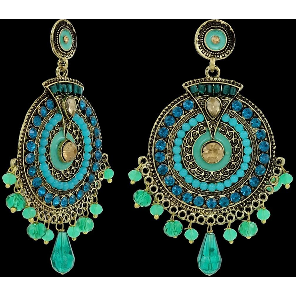 Nakabh Ethnic Gold Plated Oxidised Alloy Jhumki Earrings for Women Stylish (Design 05 (Firozi))