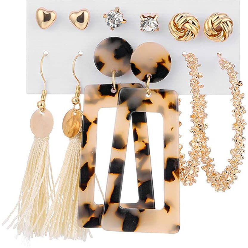 Shining Diva Fashion Latest Stylish Combo Design 6 Pairs Metal Earrings for Women and Girls (L12746er), Golden, 1
