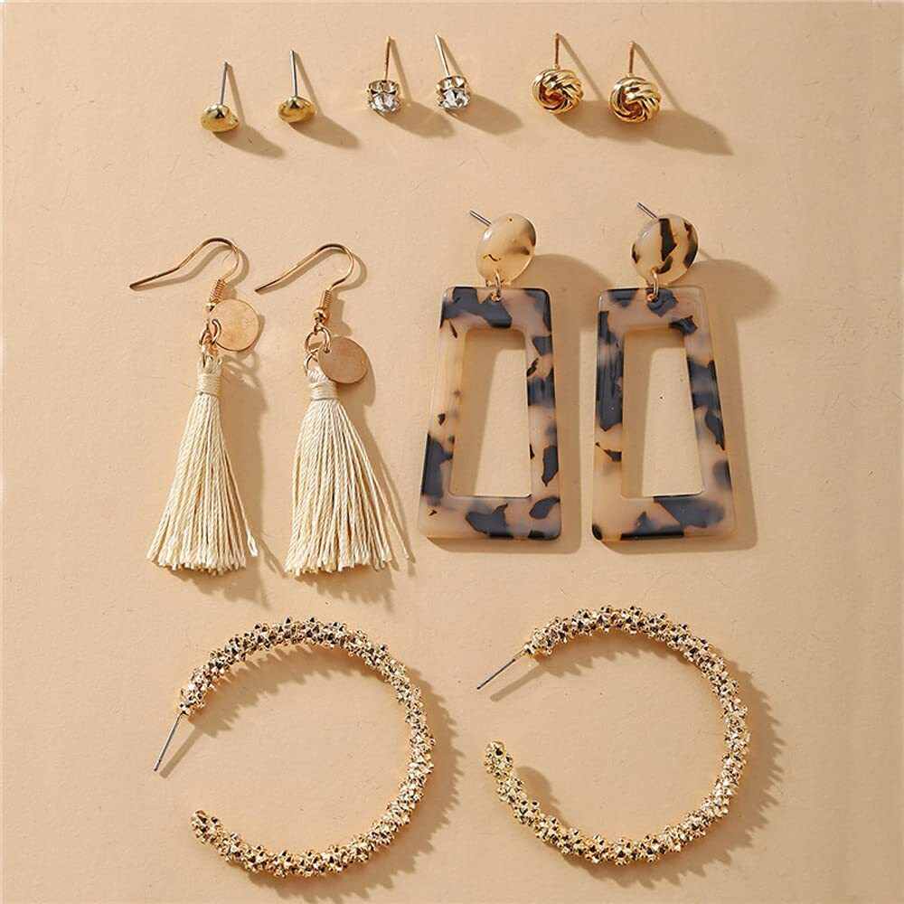 Shining Diva Fashion Latest Stylish Combo Design 6 Pairs Metal Earrings for Women and Girls (L12746er), Golden, 1