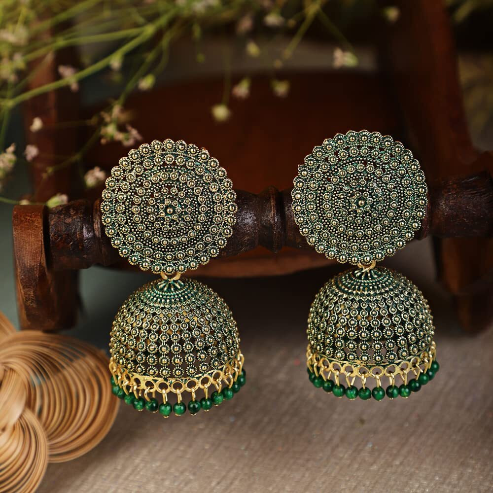 Shining Diva Fashion Latest Stylish Traditional Antique Gold Plated Jhumki Earrings for Women & Girls (13314er), One Size