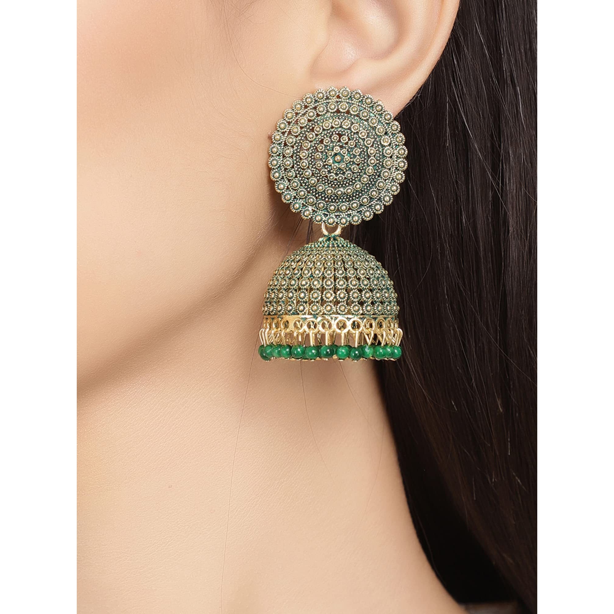 Shining Diva Fashion Latest Stylish Traditional Antique Gold Plated Jhumki Earrings for Women & Girls (13314er), One Size