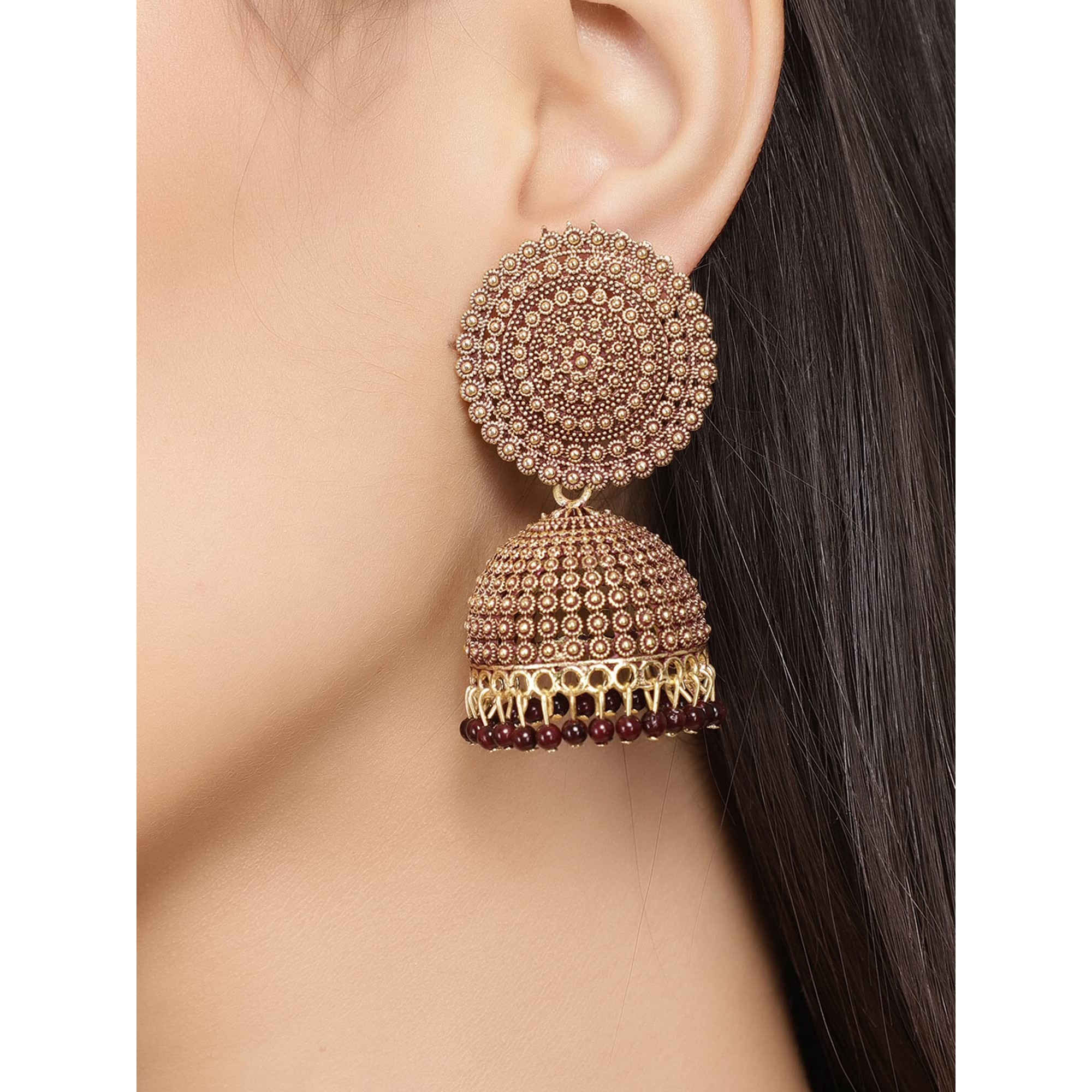 Shining Diva Fashion Latest Stylish Traditional Antique Gold Plated Jhumki Earrings for Women & Girls (13318er), One Size