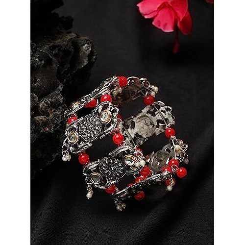 YouBella Jewellery for Women Celebrity Inspired Oxidised Silver Plated Cuff Bracelet Bangle for Women and Girls (Style 2)